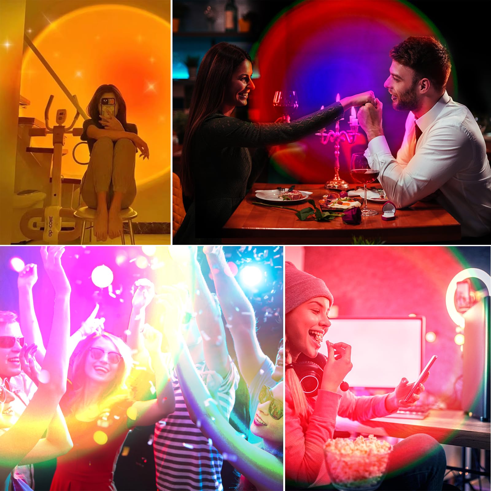 Comfamoli Sunset Lamp Projector - RGB LED Light, Remote Control, 16 Colors, Black, Ideal for Home Decor & Photography