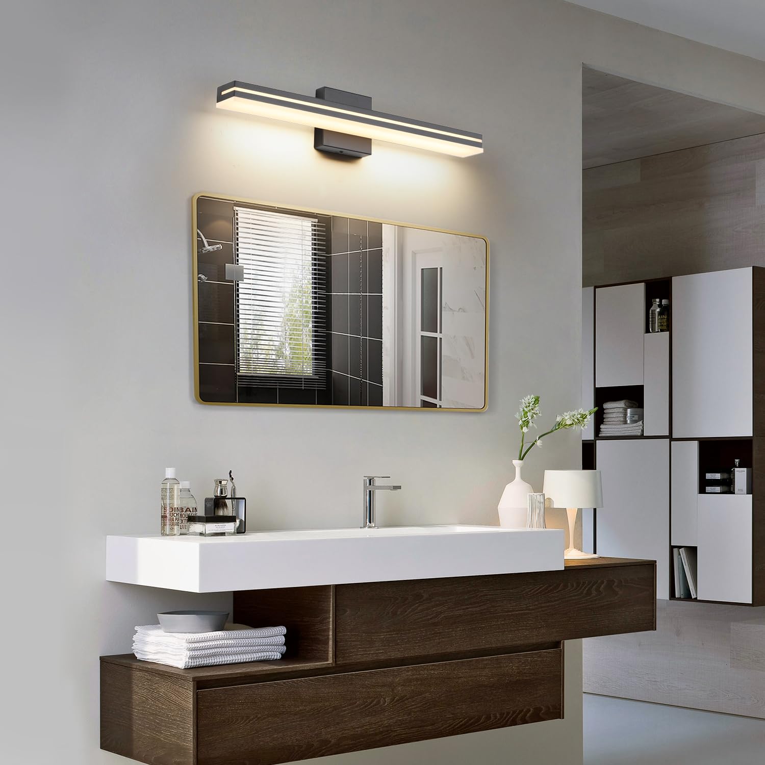 Sinerise Led Modern Bathroom Vanity Light Bar (24-Inch, 3000K/4000K/6000K), Matte Black Dimmable Modern Acrylic Bathroom Wall Li