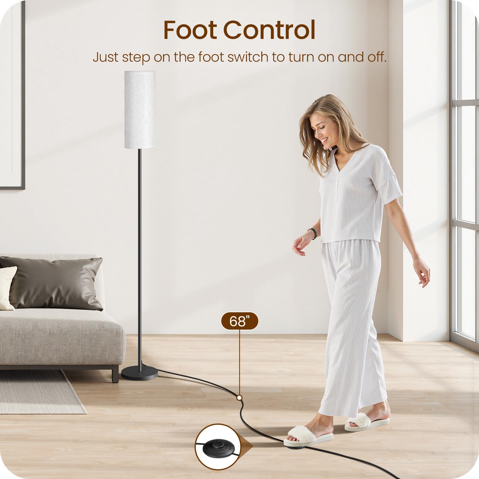 2 Pack Dimmable Floor Lamps For Living Room With 2 Remotes And Foot Switch, Corner Floor Lamp, 66'' Standing Tall Lamp, 10W 900L