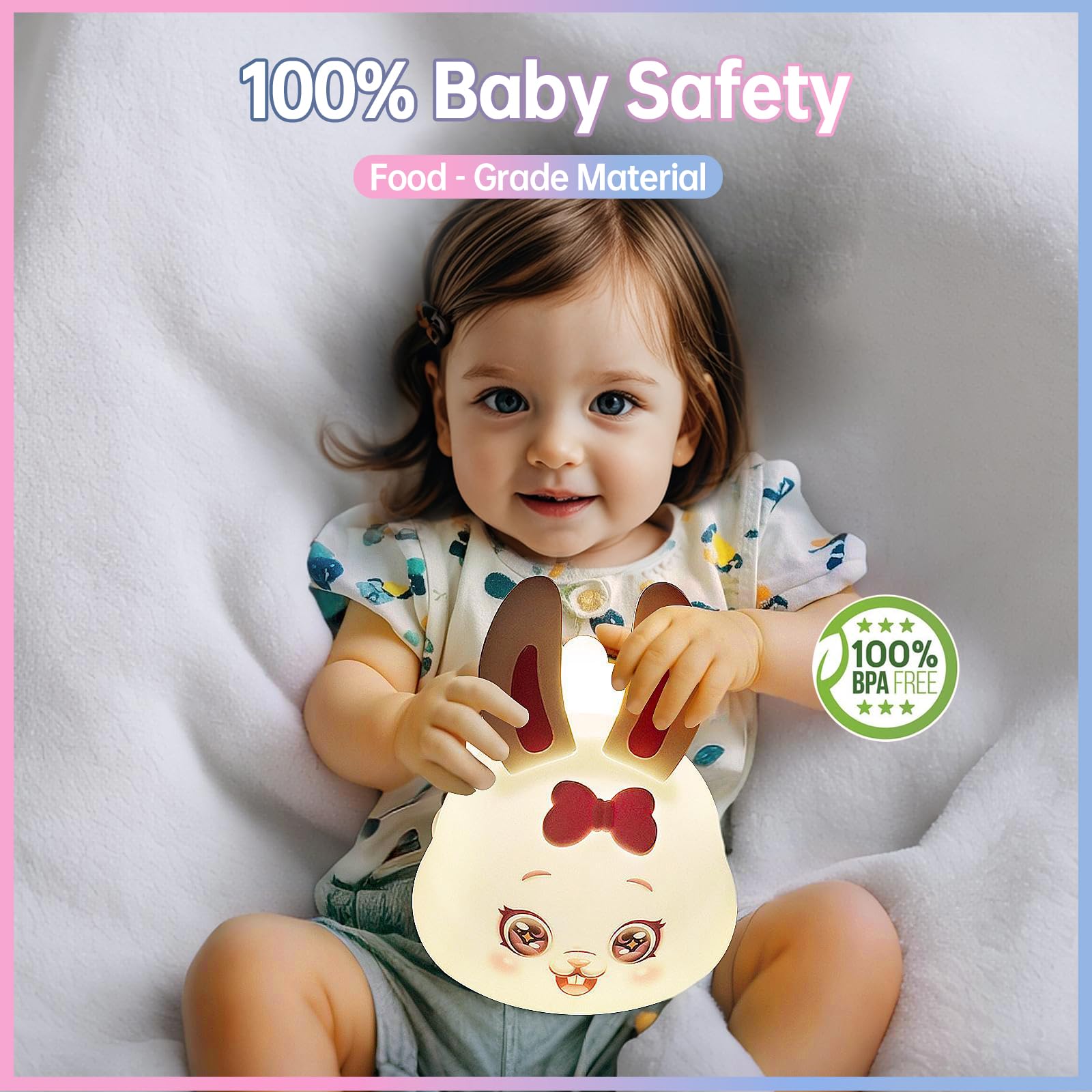 BIUTYVOICE Bunny Night Light for Kids, 7 Colors LED Nightlight for Bedroom, Cute Rabbit Nursery Night Lamp for Girls Boys, Cute