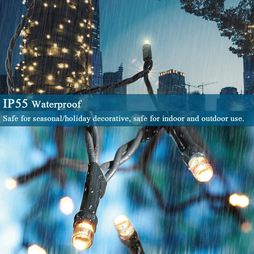 Decute 300LED Christmas String Lights, Waterproof, 105FT, Warm White, UL Certified, 8 Modes, Model JT-EL/FC290V0200