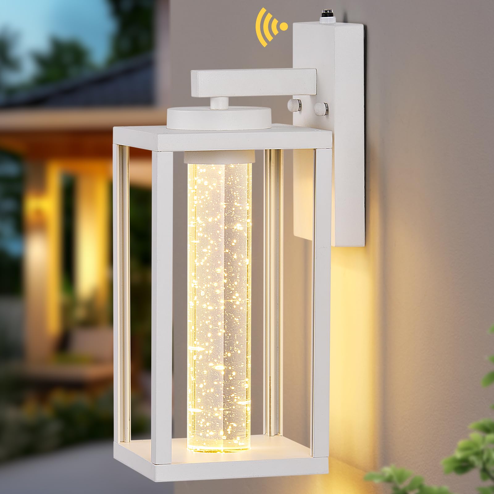 VIANIS White Porch Lights Outdoor, Large Modern Dusk to Dawn Outdoor Lighting for House with 10W LED Crystal Bubble Glass, Anti-