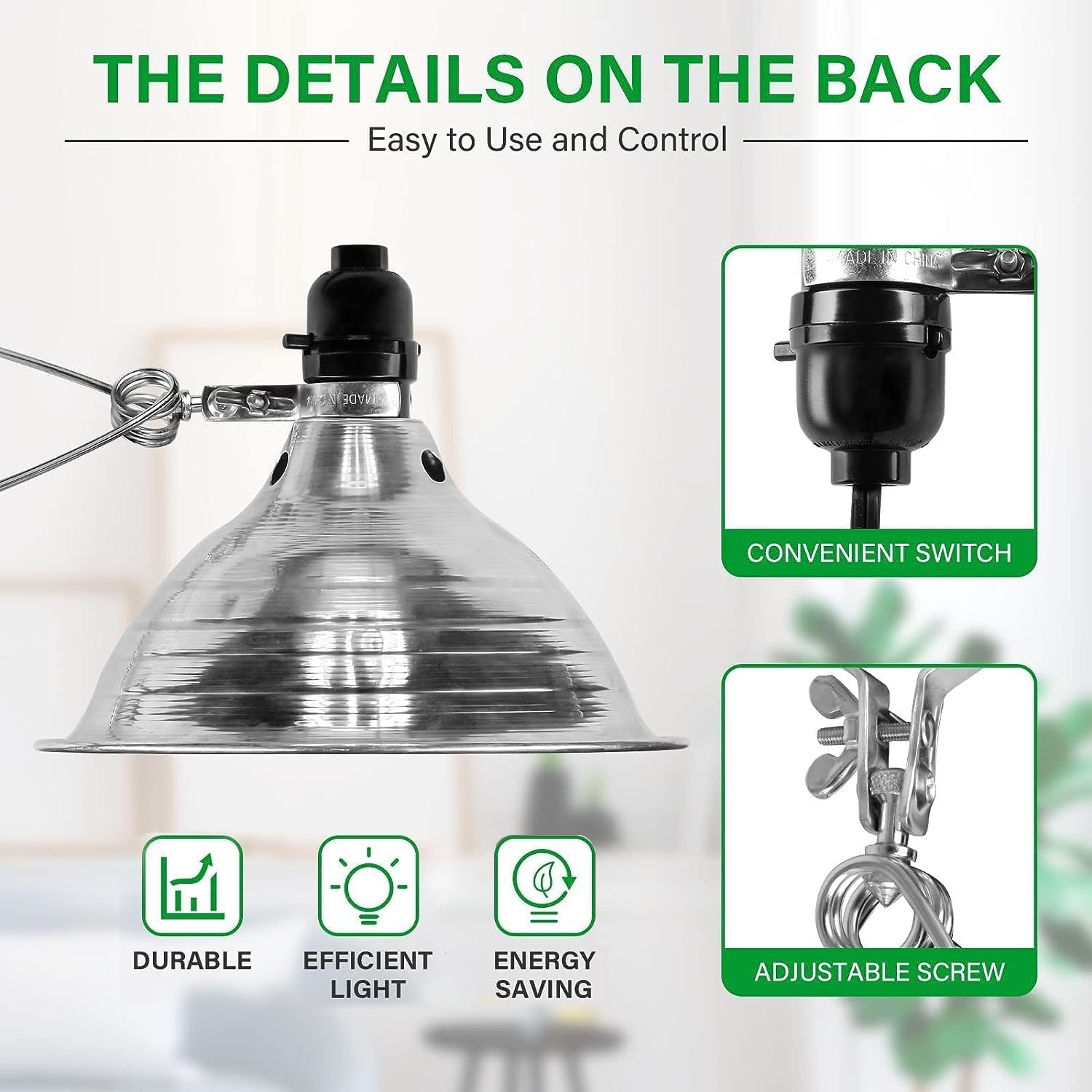 Simple Deluxe Clamp Light, 8.5in Adjustable Aluminum Reflector, E26 Socket, 150W Max, 6ft Cord, 1-Pack, Black
