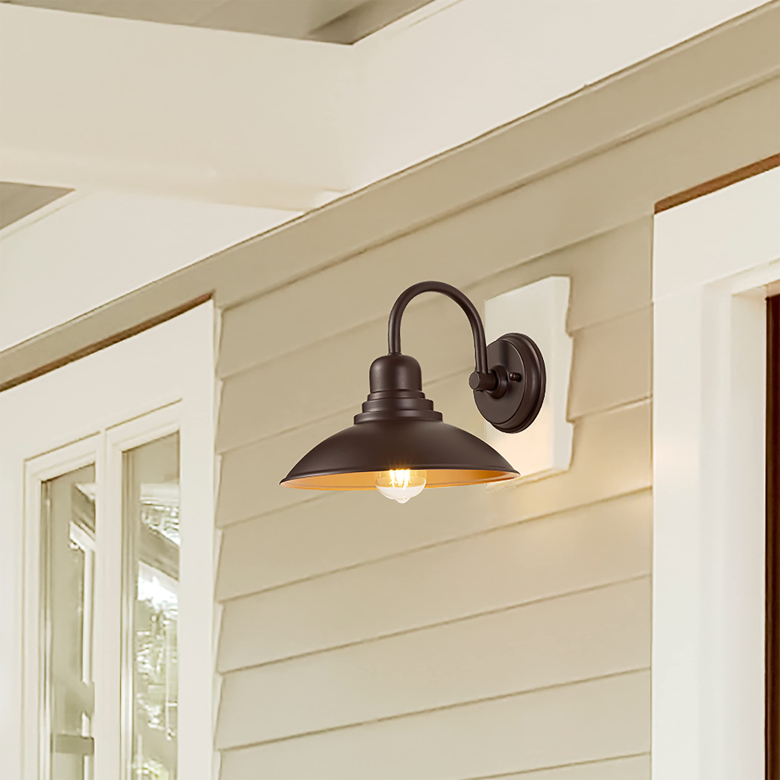 Goldhill Oil Rubbed Bronze Bathroom Vanity Light, Gooseneck Outdoor Barn Light With E26 Based Socket, Waterproof Round Outside Lights For House Garage Bathroom
