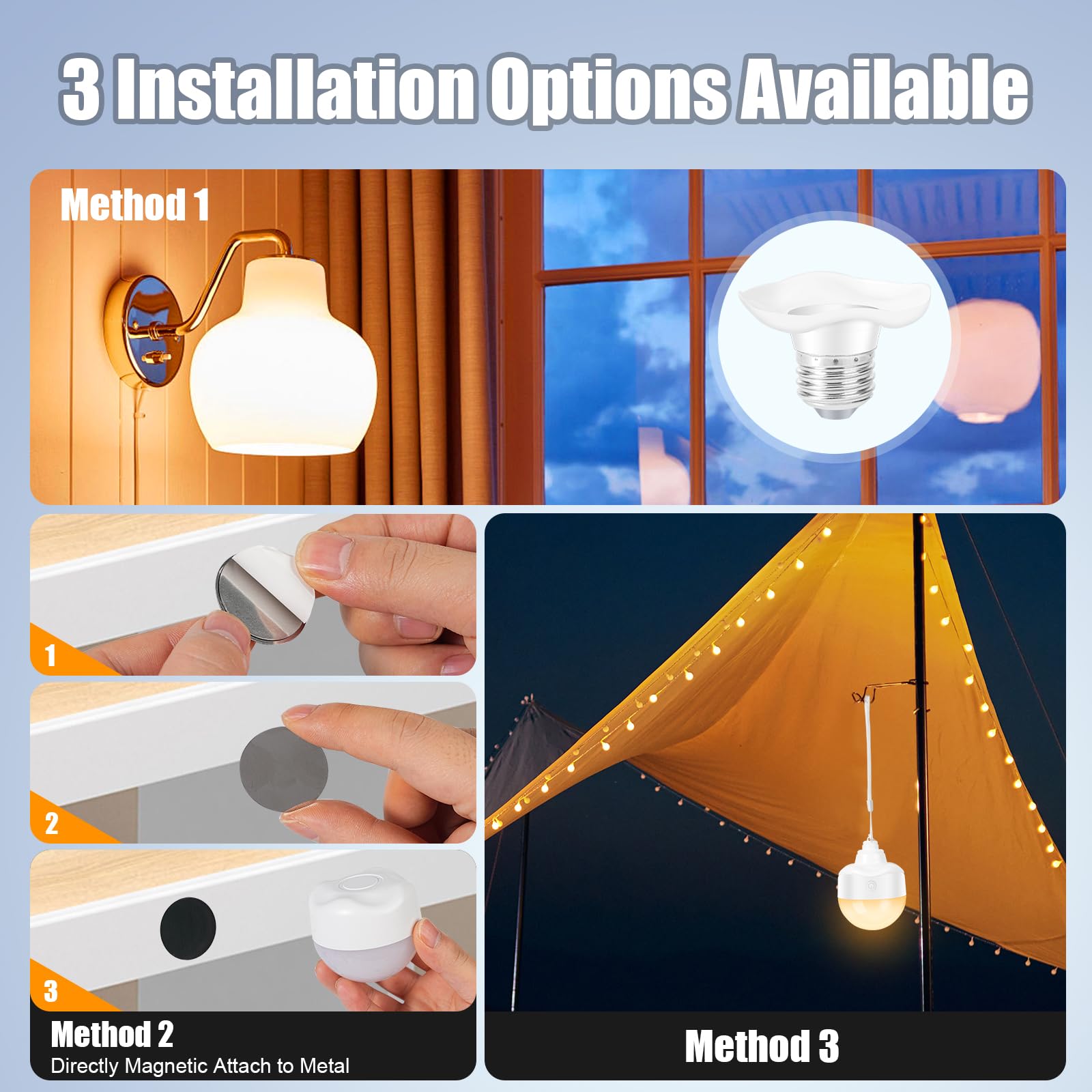 LUSKLLI Rechargeable Light Bulb,LED Portable Bulb with Remote Control, Timer, Battery and 3 Color Temperatures Backup Emergency