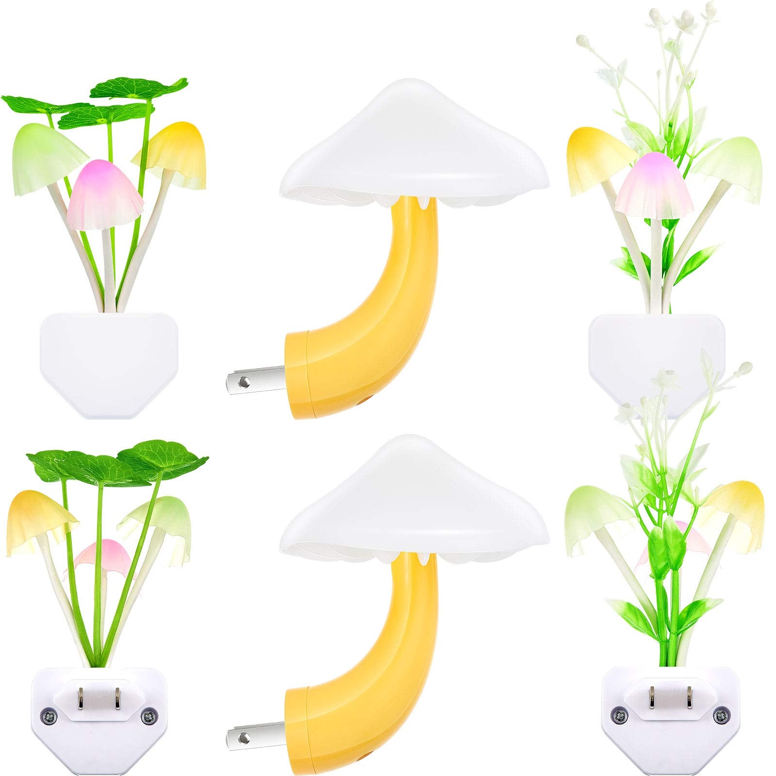 Mudder 6 Pcs Mushroom Night Lights, LED Color Changing Plug Light Sensor Wall Lamp for Kids and mature-themeds, ABS Material