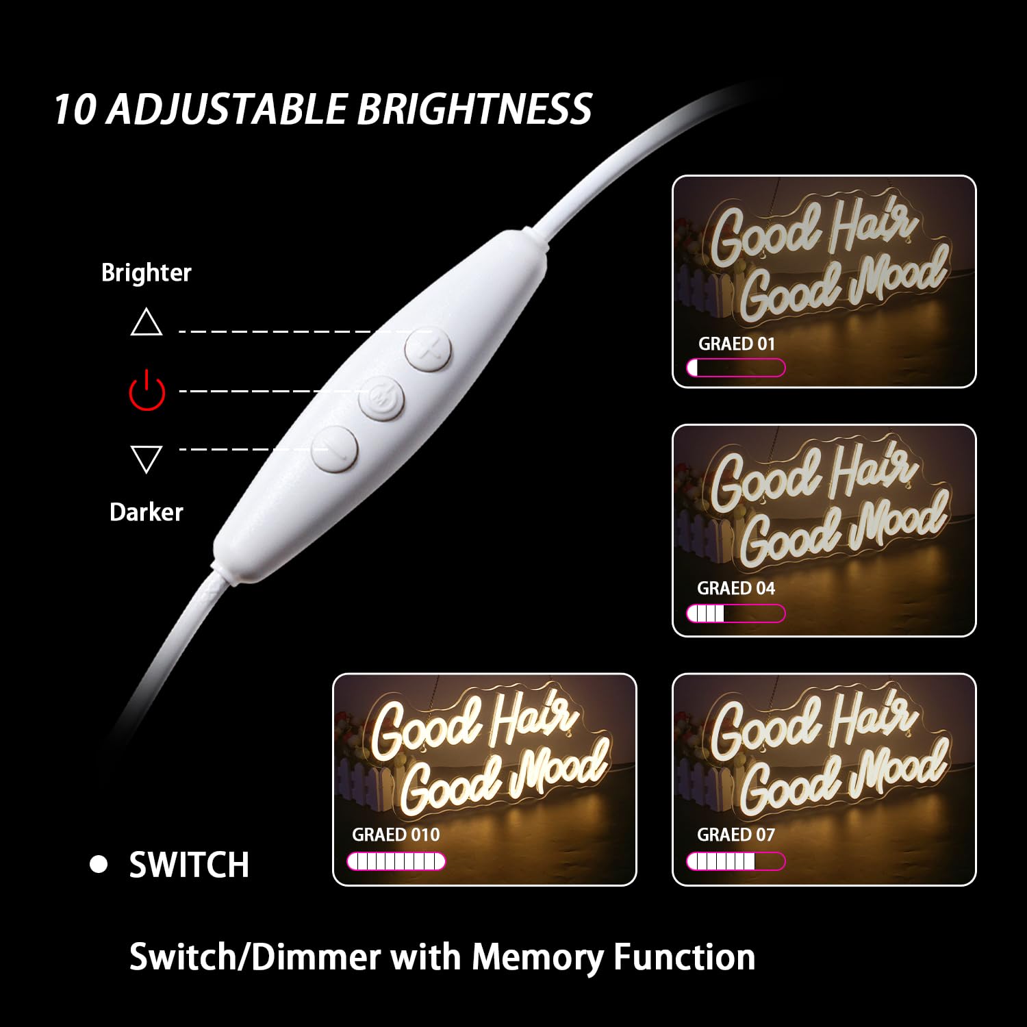 WX&YH Neon Sign - Good Hair Good Mood LED Light for Hair Salon Decor, Dimmable Acrylic Wall Art, Haircut Shop Sign