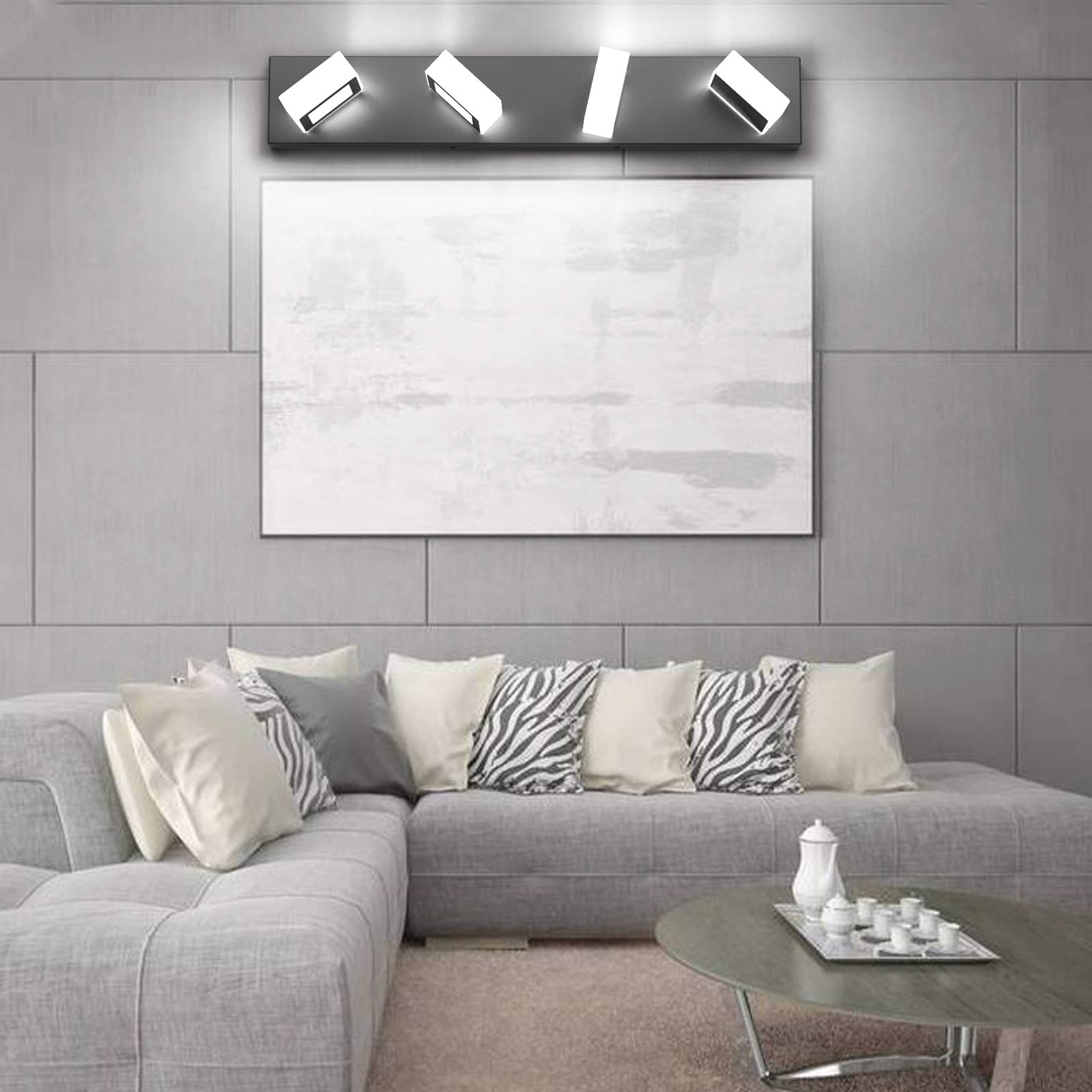 Ralbay LED Bathroom Vanity Lights, 4-Light Acrylic Fixtures, Modern Matte Black, Model 8590, Cool White Finish