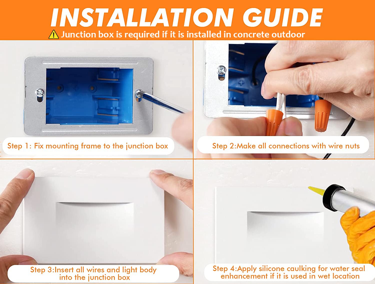 Cloudy Bay 120V Dimmable Led Indoor Outdoor Step Light,3-Pack,3000K Warm White,Stair Light,White Finish