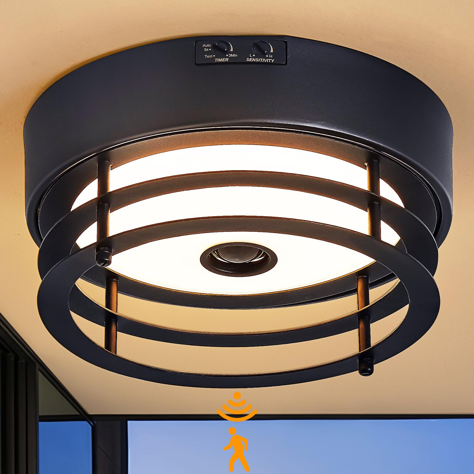 Yisuro Outdoor Ceiling Light With Motion Sensor Flush Mount Farm House Porch Light Ceiling Mount Led Light Fixture - Adjustable