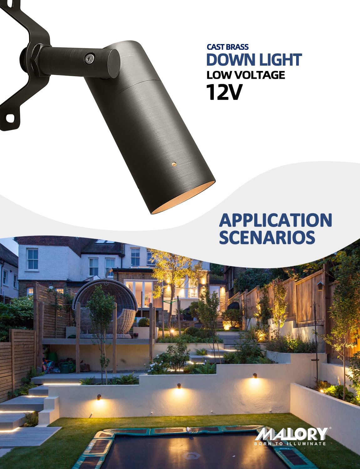 Malory Brass Landscape Spot Down Light, Low Voltage Led Downlights Tree Light Outdoor Landscape Lighting For Yard, Garden, Lawn, Wall, Patio With 5W Mr16 Led Bulb 2700K Warm White(4 Pack)