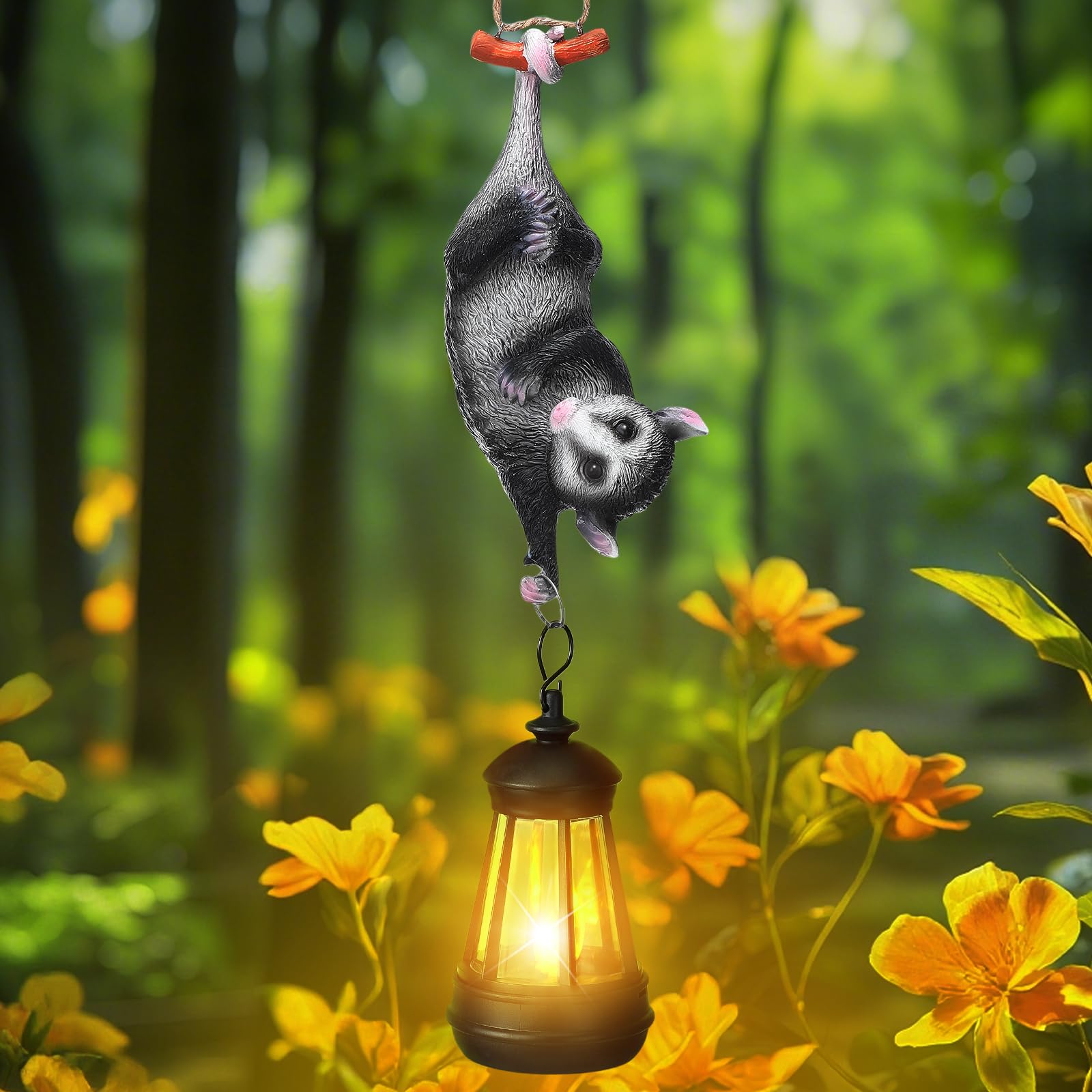 Gerrii Solar Light Outdoor Statues Resin Animal Upside Down with LED Lantern 13 Waterproof Hanging Animal Figurine with String