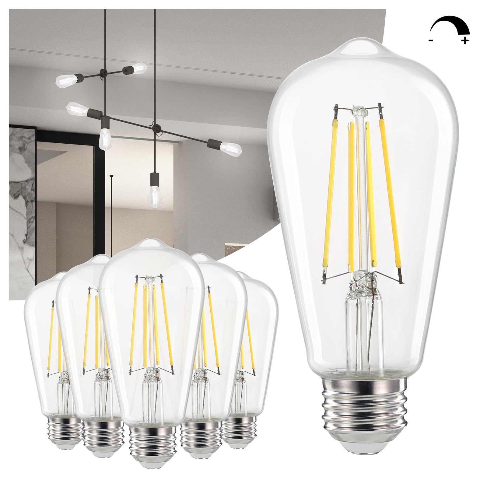 Linkind Edison Light Bulbs Dimmable, 60W Equivalent E26 Vintage Edison Led Bulbs St58 Antique Decorative Filament Led Light Bulb