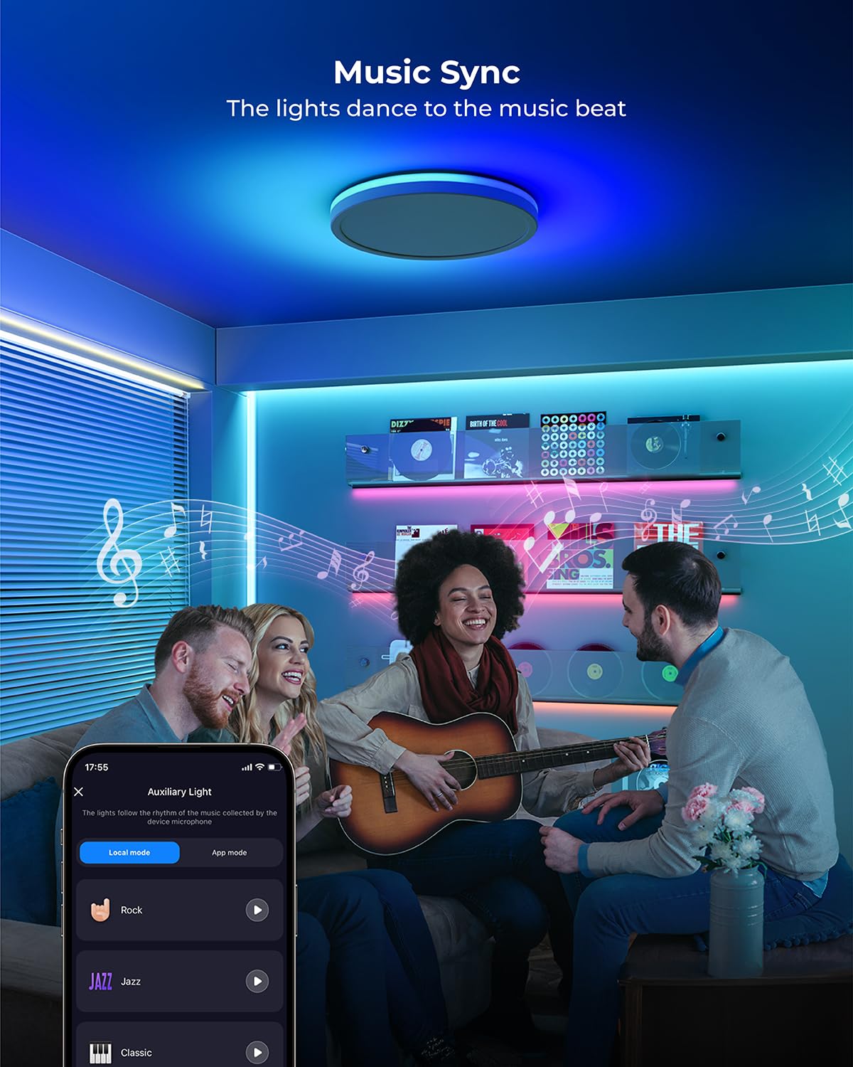 Matane Smart Led Ceiling Light Wifi, 12In Rgb Flush Mount, 16M Diy Colors, Alexa/Google Home Compatible, 3000K-6500K, Bedroom/Li