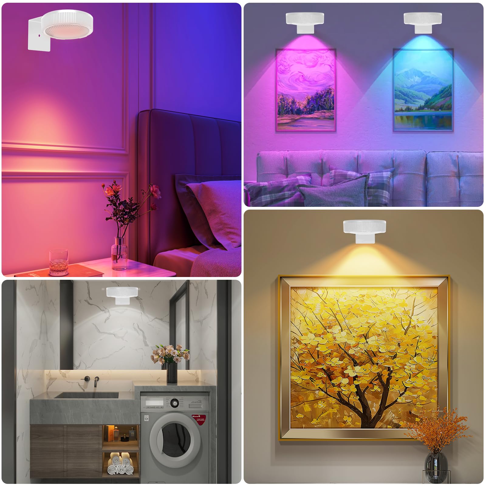 Sixdefly Rgb Magnetic Suction Spotlight - Battery-Powered  Wireless  Remote Control With Adjustable Timer For Art Displays And Galleries 2 Pack White