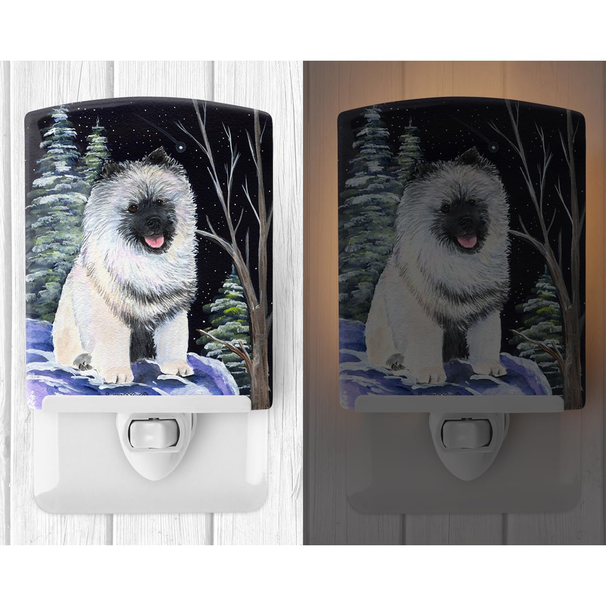 Carolines Treasures Ceramic Night Light, Starry Night Keeshond, UL-Certified, 6x4x3in, Multicolor, Model SS8404CNL