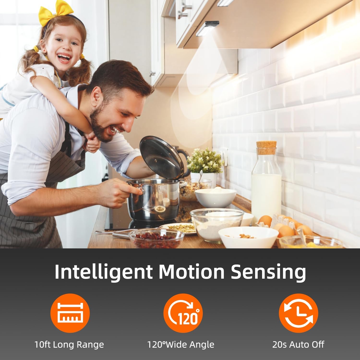 Under Cabinet Lighting, Equipped With Motion Sensor, Rechargeable Battery Operated,3-Level Adjustable Brightness, 3 Pack Magneti