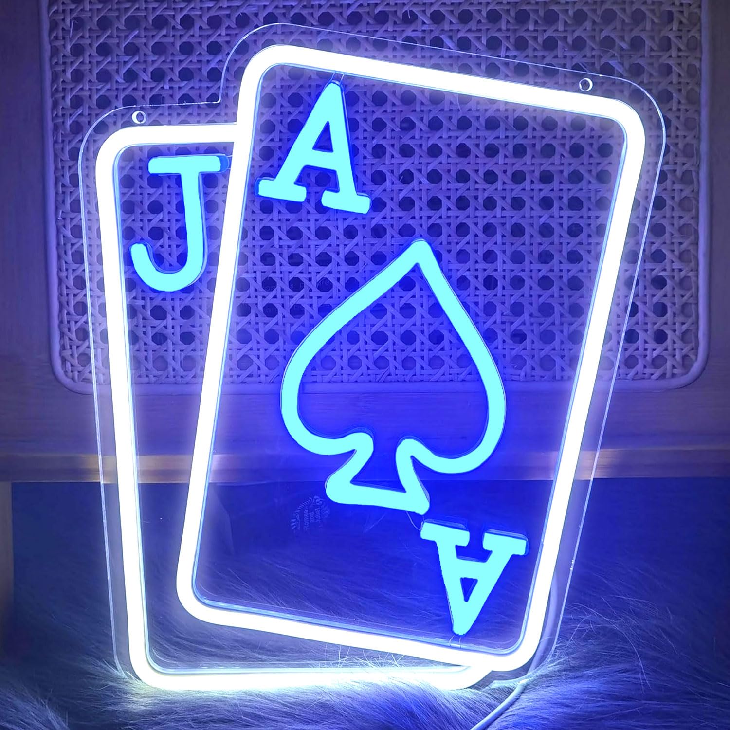 CULOIS Neon Playing Cards Wall Sign, 13x11 in, Blue/White Acrylic LED Light for Bedroom, Bar, Game Room Decor