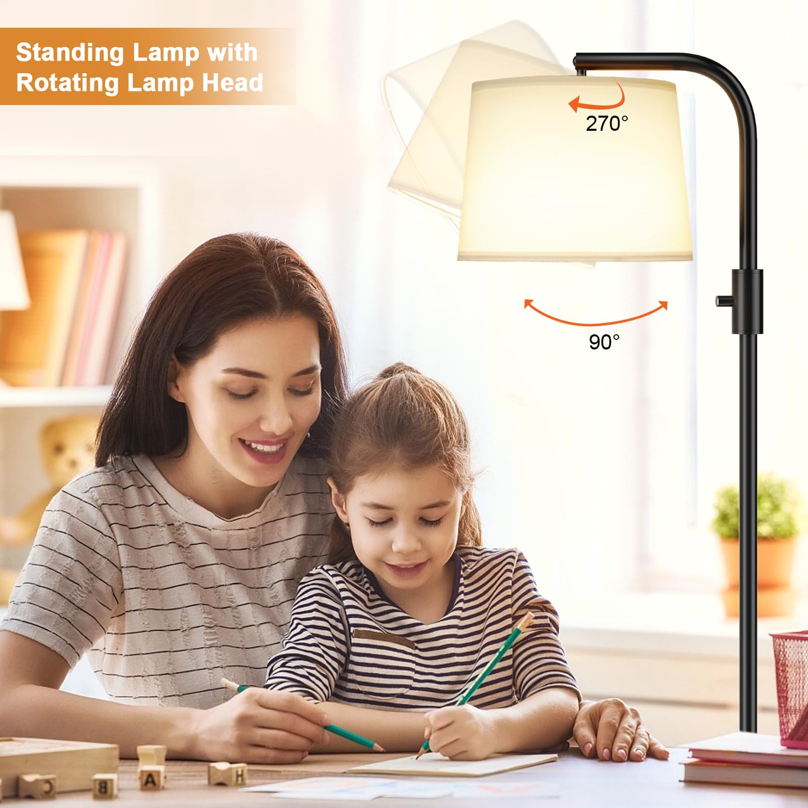 Ambimall Floor Lamp - 9W LED, Fully Dimmable, 63.4 inches, Metal, Black and Linen White