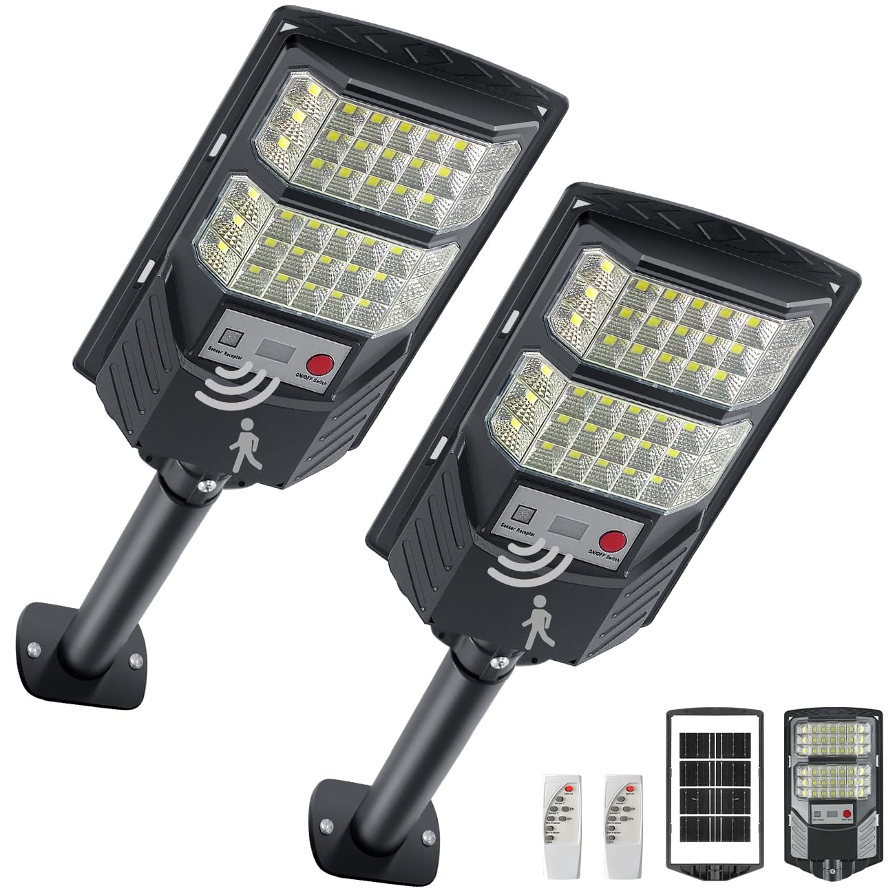 YACAISI Solar Street Lights Outdoor, 8500K Solar Outside Light, LED Dusk to Dawn Flood Waterproof Lighting with Motion Sensor an