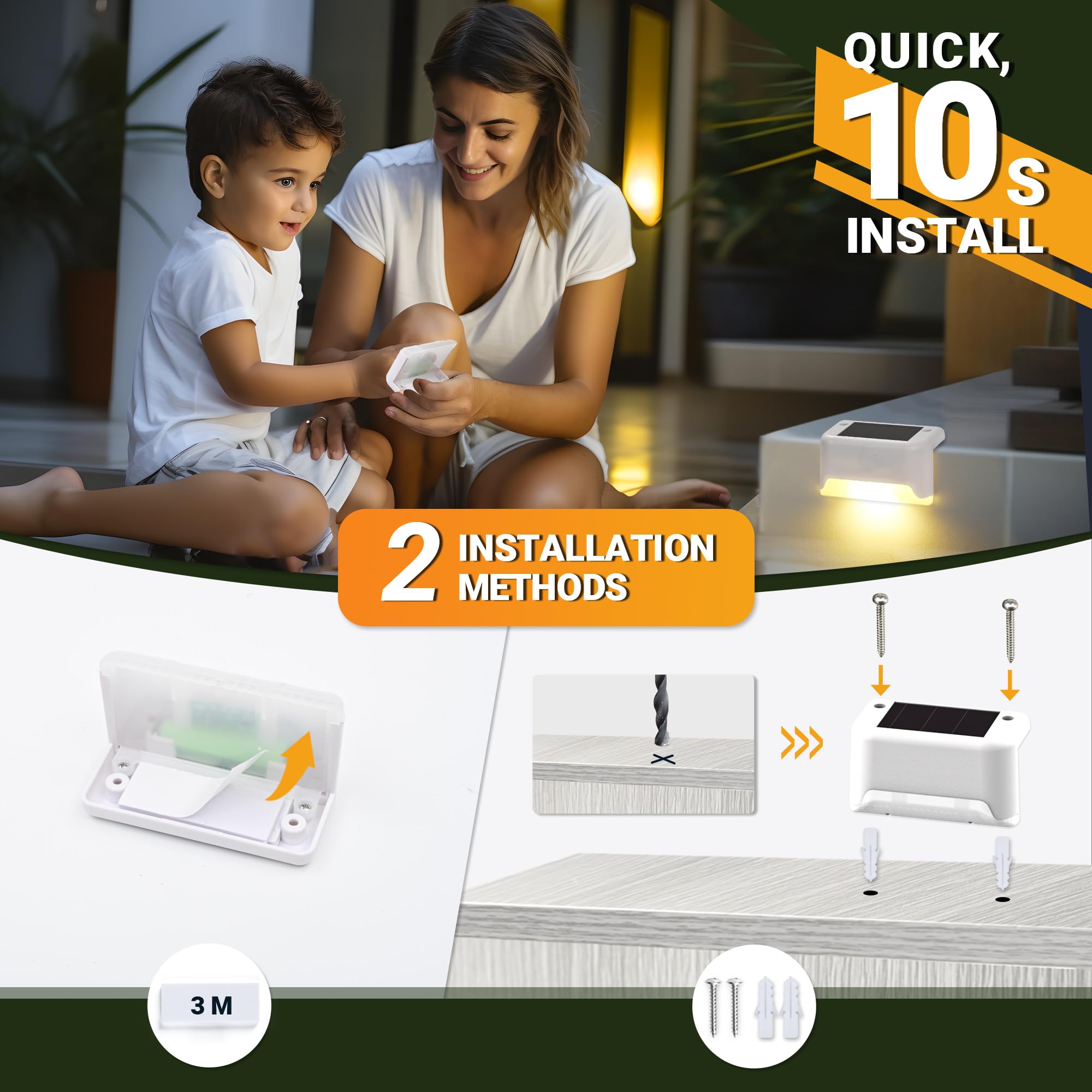 Patiowin Solar Fence Lights Outdoor,Solar Step Lights Waterproof Led Lights For Outdoor Deck,Stairs, Fence, Patio,Yard,Porch And