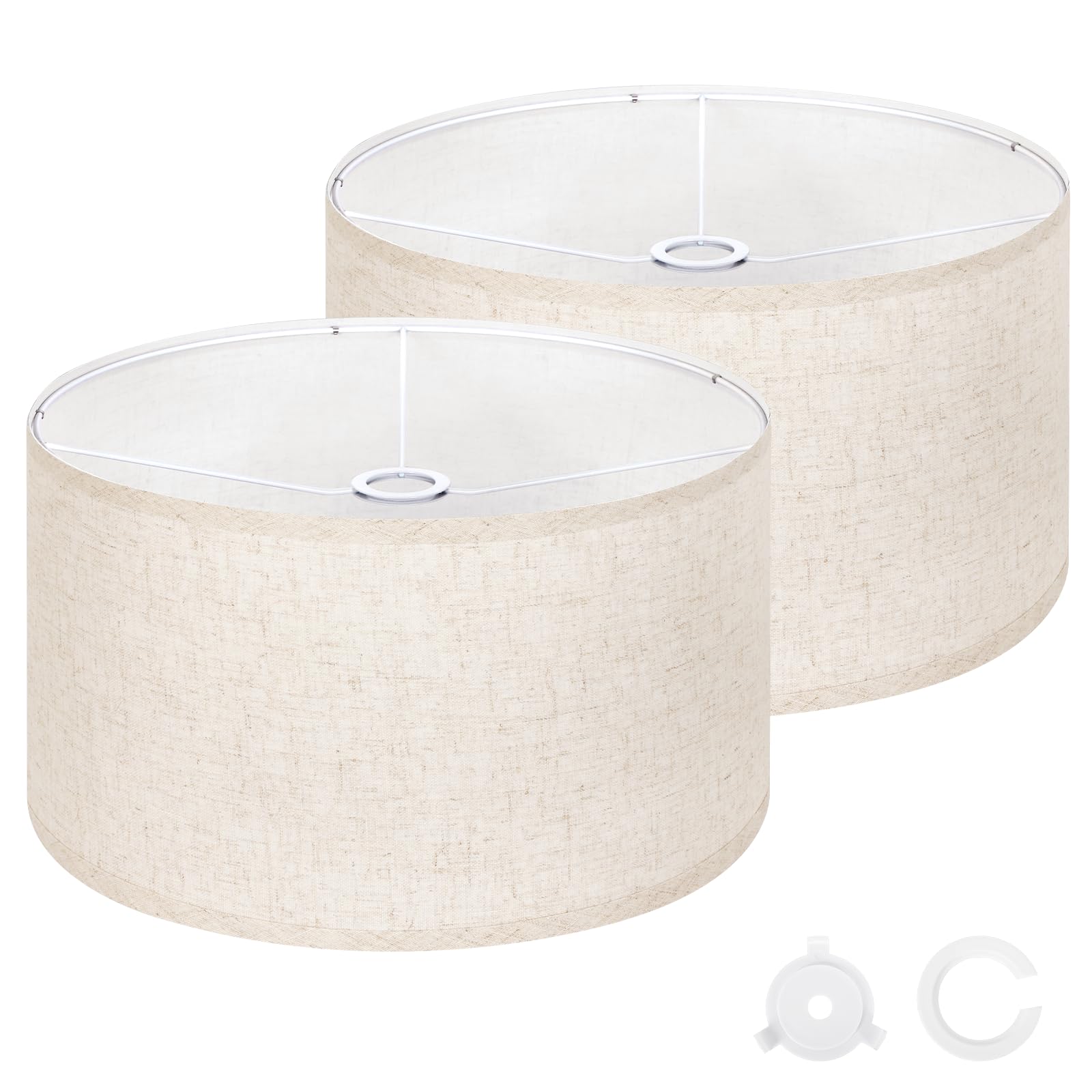 OUTON Beige Lamp shades Set of 2  Large Drum Lamp Shades for Floor Lamps  16 Top x 16 Bottom x 9 High  Easy to Assemble  Replacement Linen Lampshades for Table Lamps & Bedside Lamps (1.65 Spider)