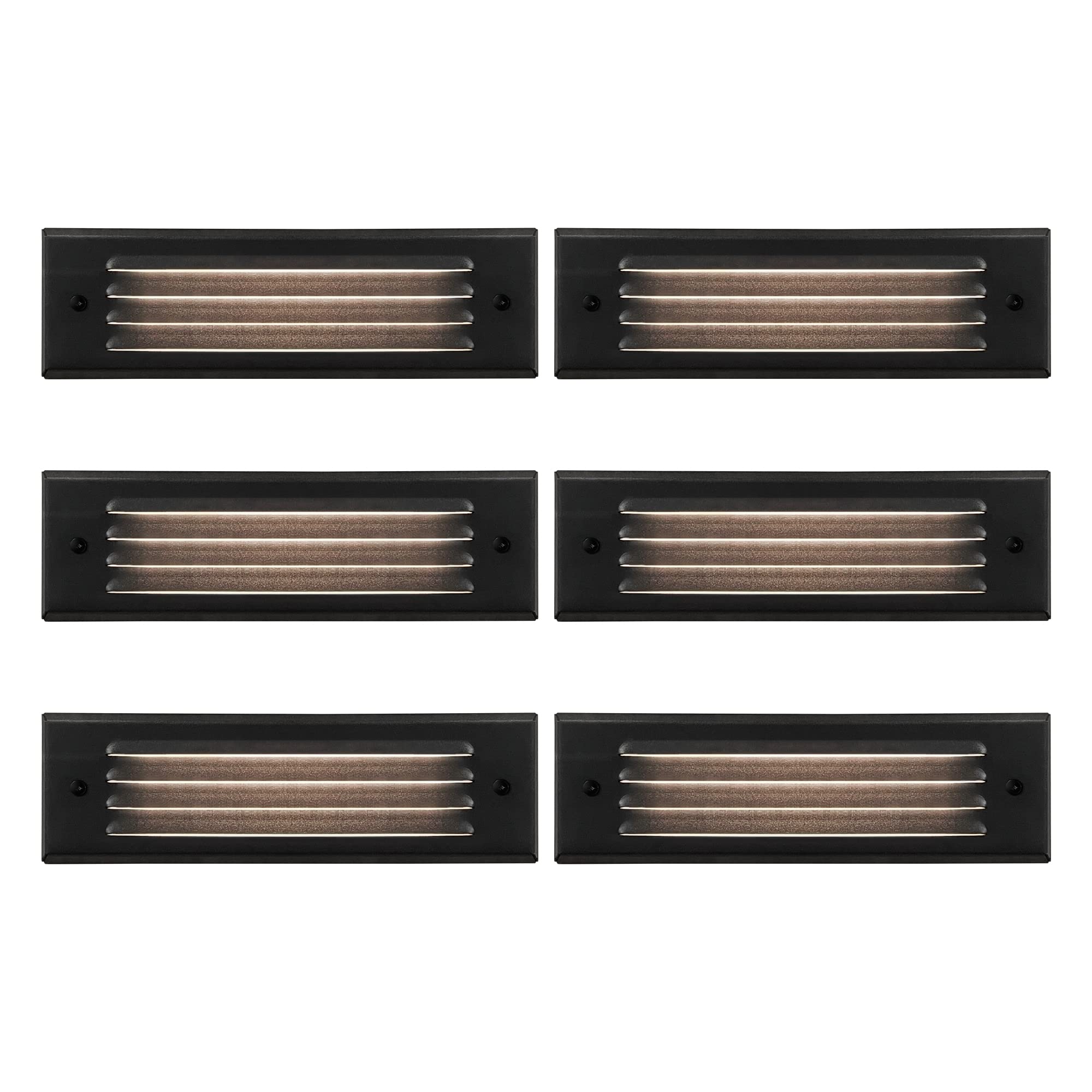 Gkoled Low Voltage Lengthened Led Step Lights, 4W 12V Surface Mount Light With Horizontal Louvered Faceplate, For Steps Decks Pathway Stairs Fences, 2700K, Ip65, Die-Cast Aluminum, Black (6-Pack)