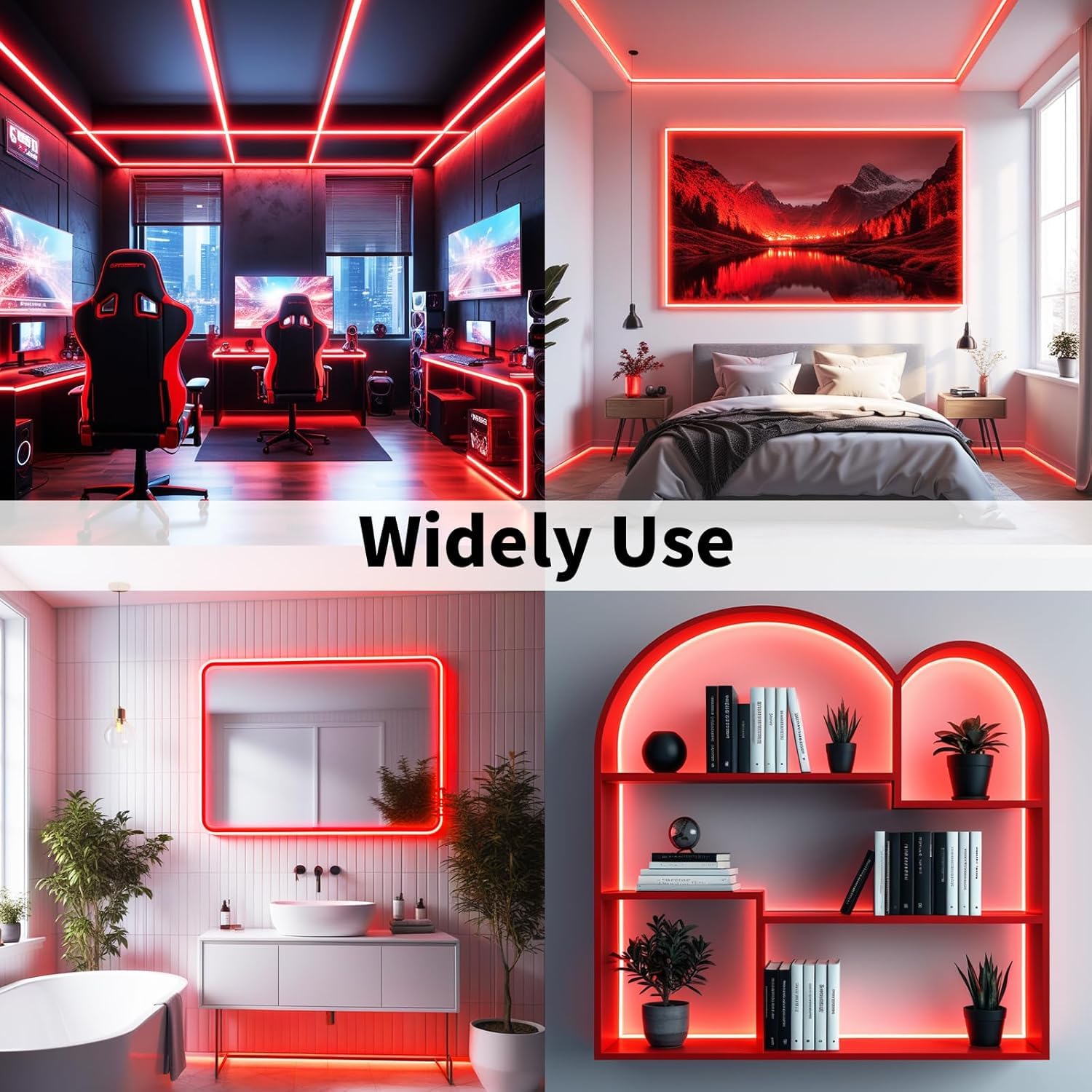 iNextStation Red LED Strip Light 16.4ft 300 LEDs 12V Flexible Tape Light with Plug for Bedroom Kitchen Cabinet TV