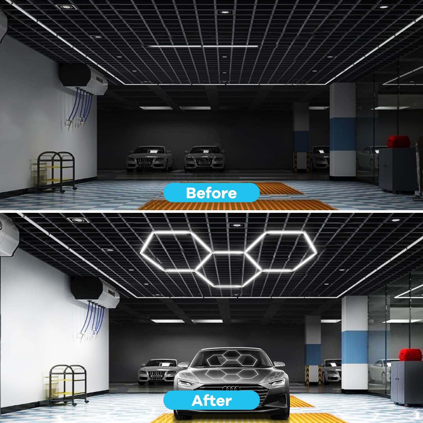 Cdkmax Led Hexagon Garage Light 3.0 Hex Grid Honeycomb Led Shop Light 135W 21400Lm 6500K Hexagon Lighting System Car Detailing S