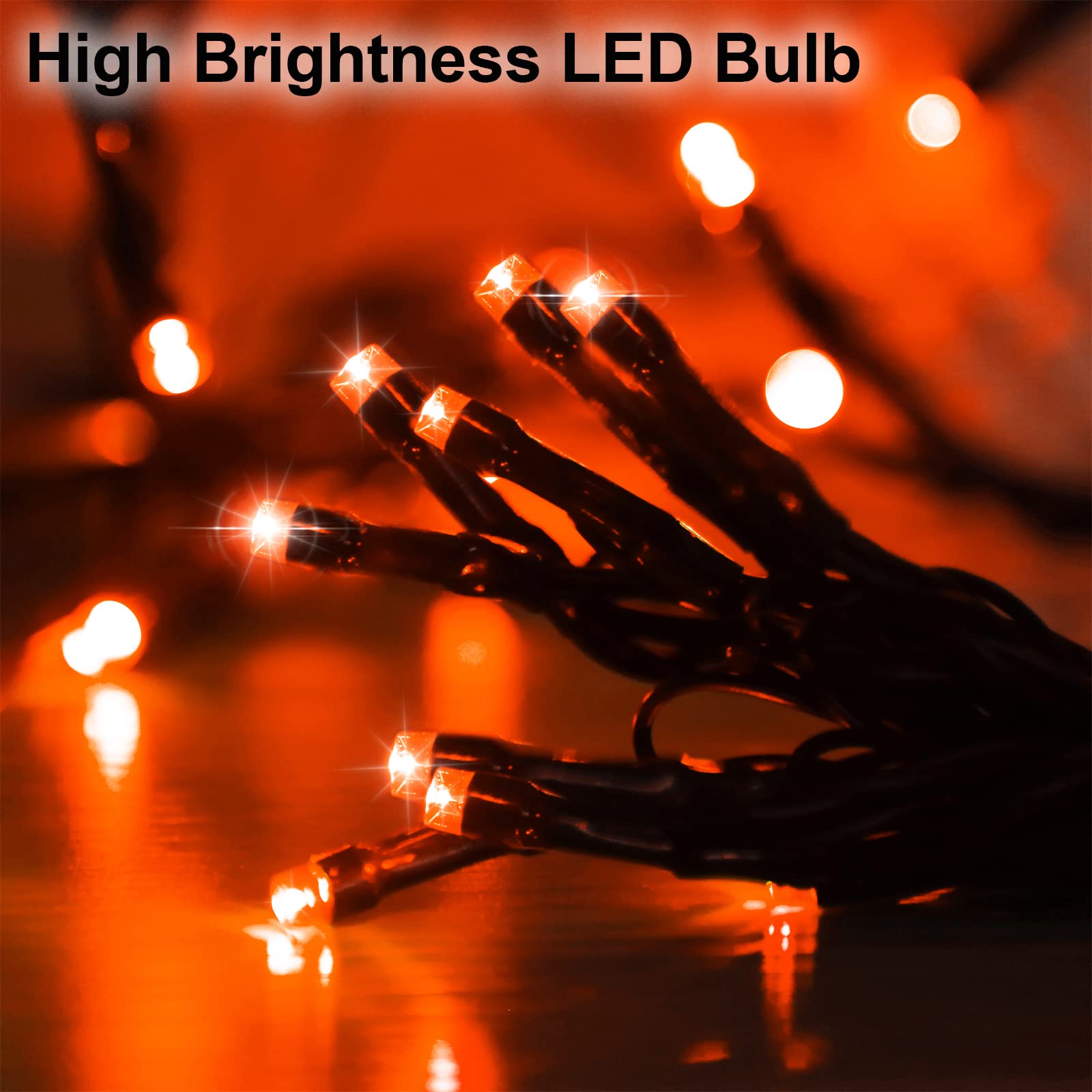 YAOZHOU Solar Halloween String Lights, 144ft, 400 LED, 8 Modes, IP44 Waterproof, Orange, 2-Pack