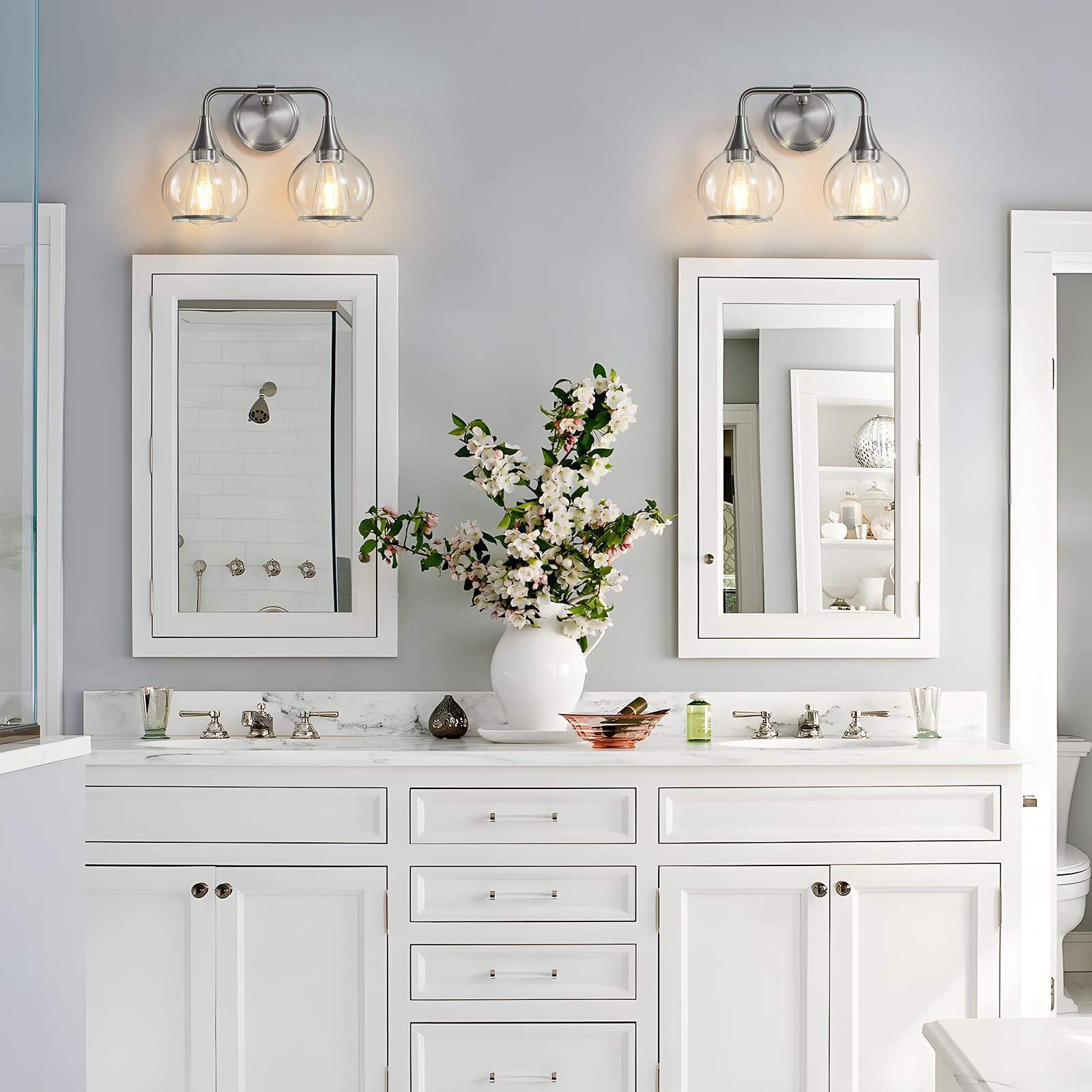 HAHZT Brushed Nickel Bathroom Vanity Light Fixture 2 Lights Metal 14 inch Wall Sconce Model 8033ML
