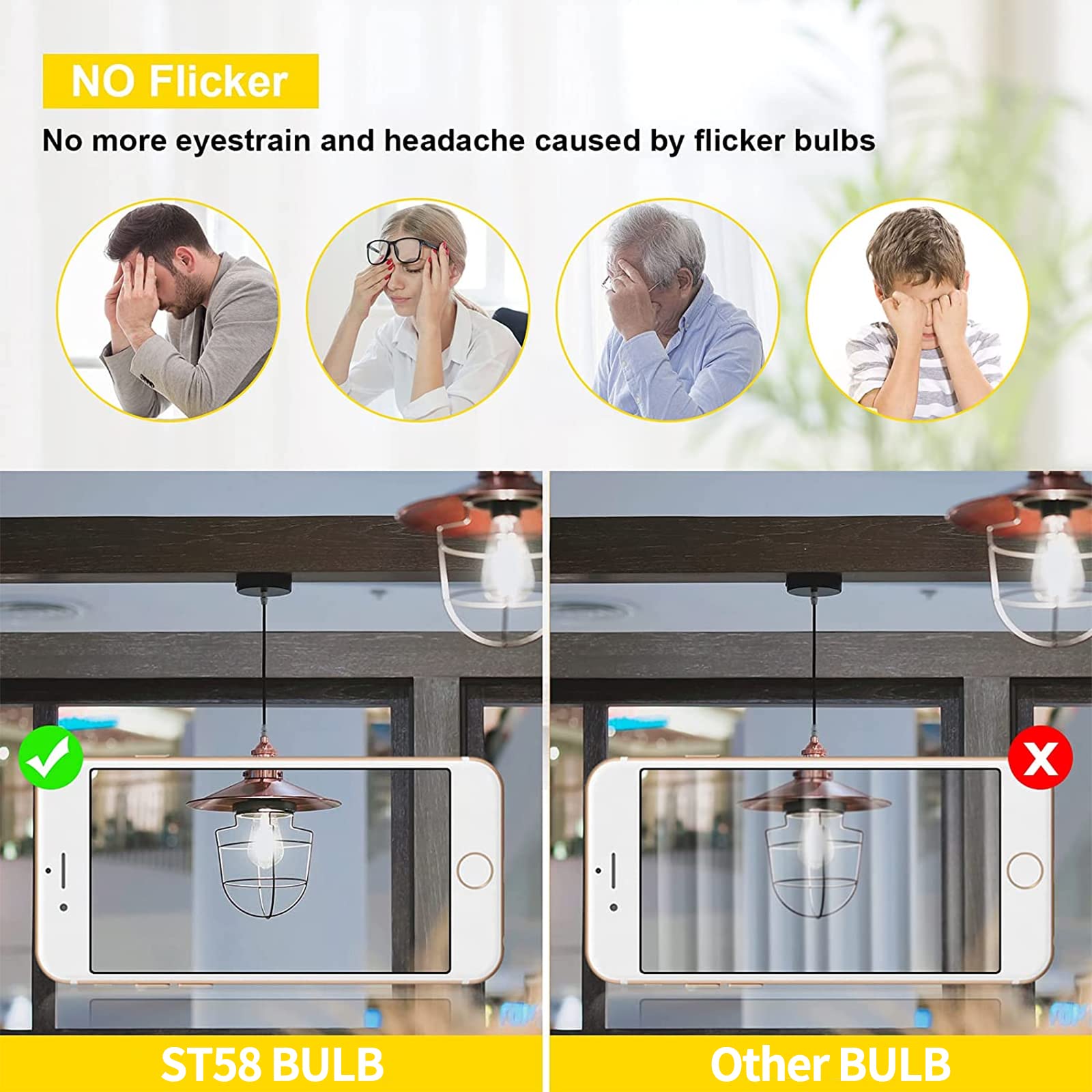 Hession St58 Led Edion Bulbs,4-Packs 4W(40W Equivalent Vintage) Energy Saving Warm White Light Bulb, 110-130V 2700K Dimmable E26