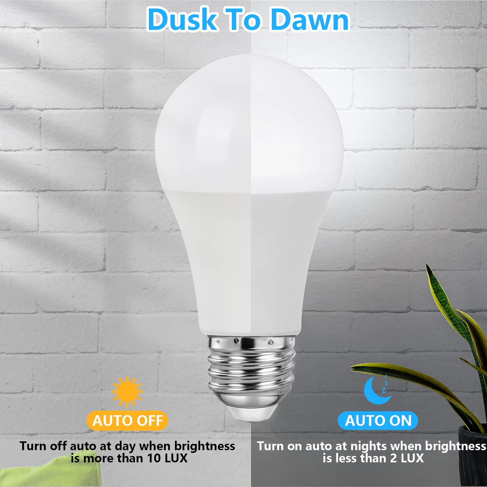 SHINE HAI Dusk to Dawn LED Light Bulbs, A19 12W, Cool White 6000K, 1200 Lumens, E26 Base, 4-Pack