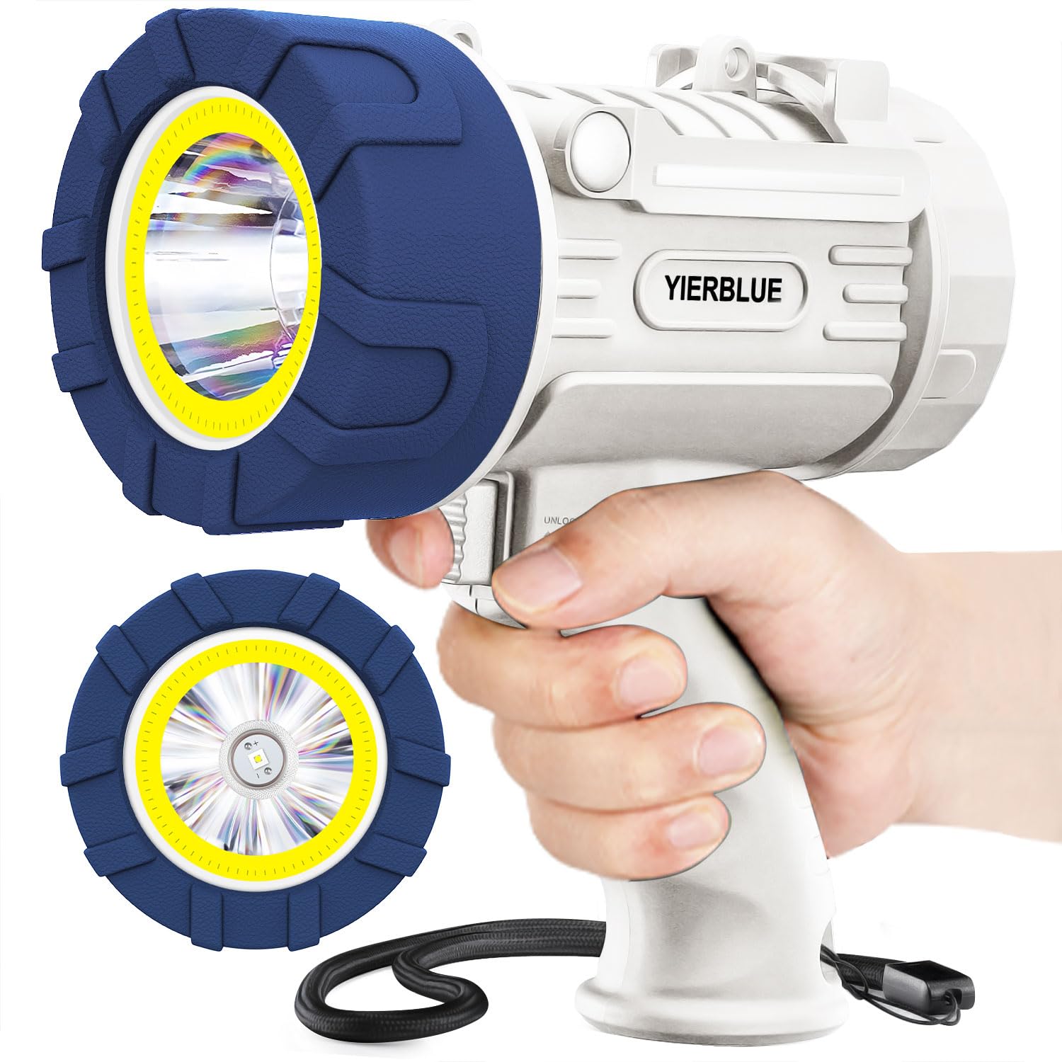 Yierblue Rechargeable Spotlight Floodlight Combo 1000 000 Lumen Led  Ip67 Waterproof Spot Light Cob Flood Light  Impact Resistant Handheld Spotlight With Foldable Stand And Detachable Red Len