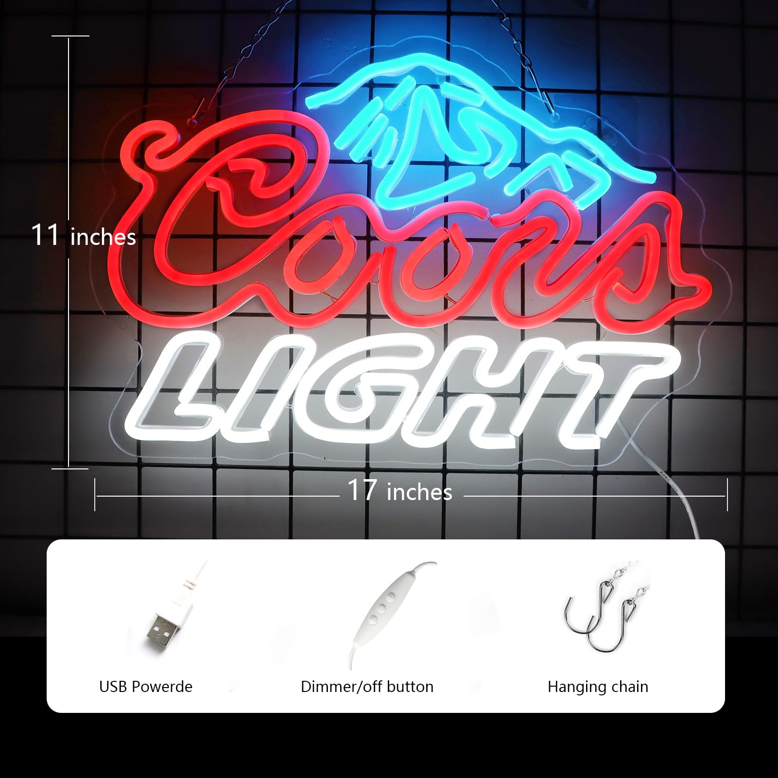 JFLLamp Neon Sign - Crs Light Bar Decor, 17x11 inches, Azure/Red/White, USB Powered, Ideal for Bedroom, Man Cave, Pub, Restaurant