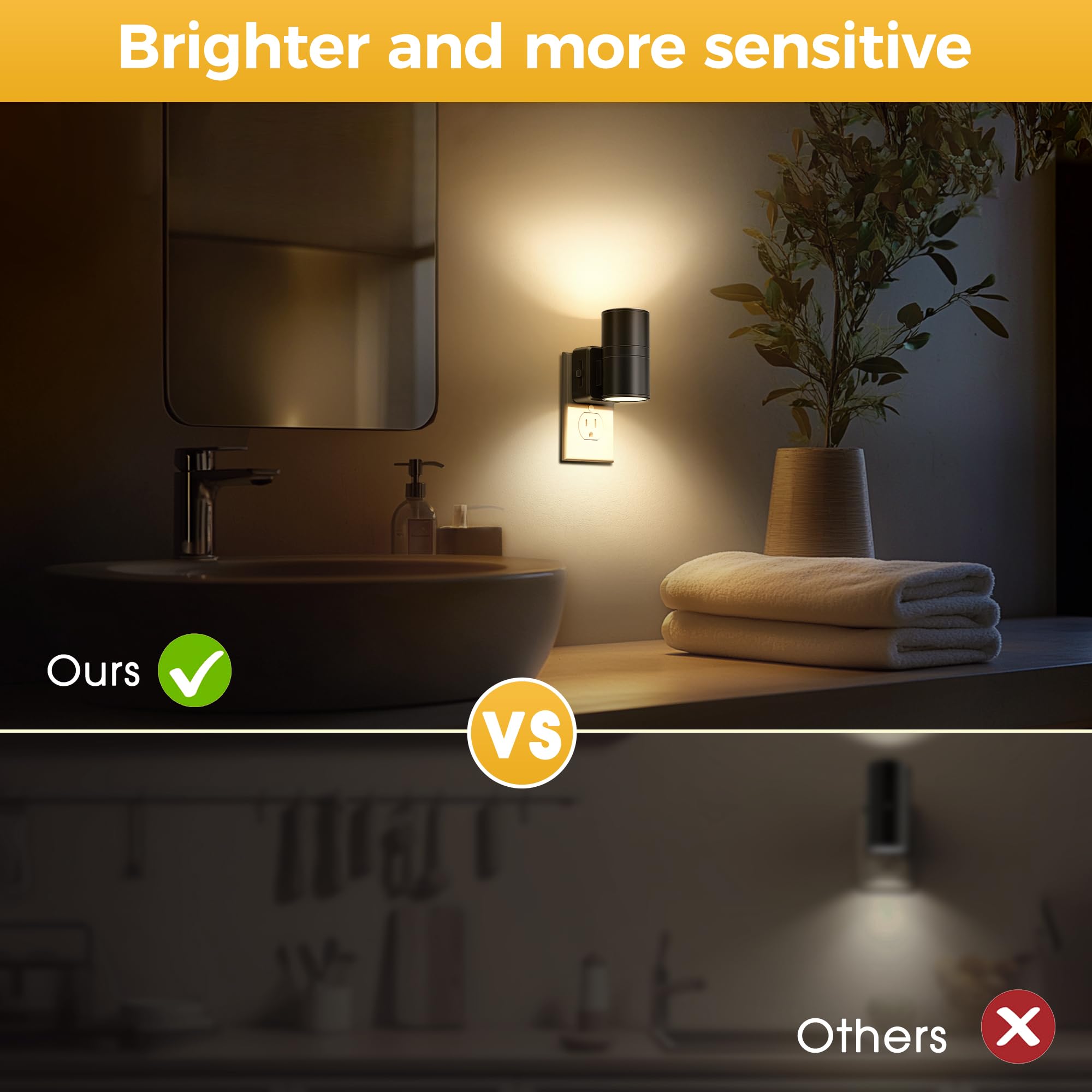 L LOHAS LED Night Light, 2 Pack Dimmable 3000K Soft White, Automatic Light Sensor, Metal Black, Model GY06102BLUS-2