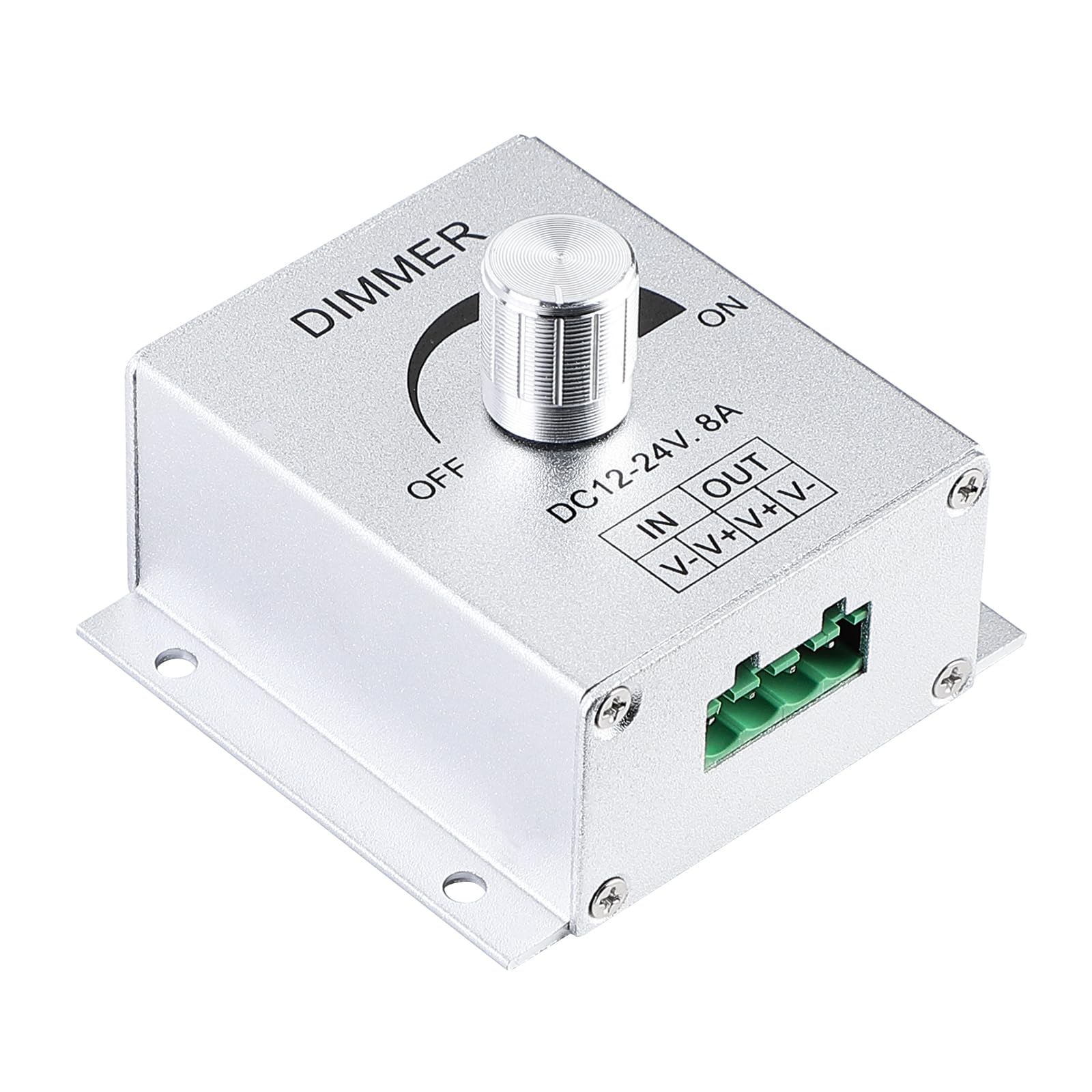 SUPERNIGHT 12V Dimmer Switch, Aluminium Knob Controller for LED Strips, Single Channel, 8A, Silver, Model H&PC-70458