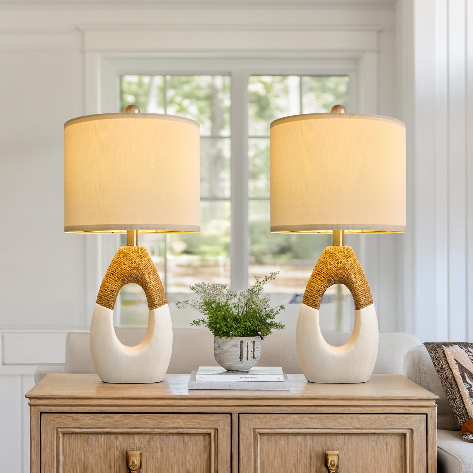 Oyears 22    Boho Table Lamps For Bedroom Living Room Upgraded Set Of 2 Medium Farmhouse Rattan Table Lamps, Rustic Home Decorat