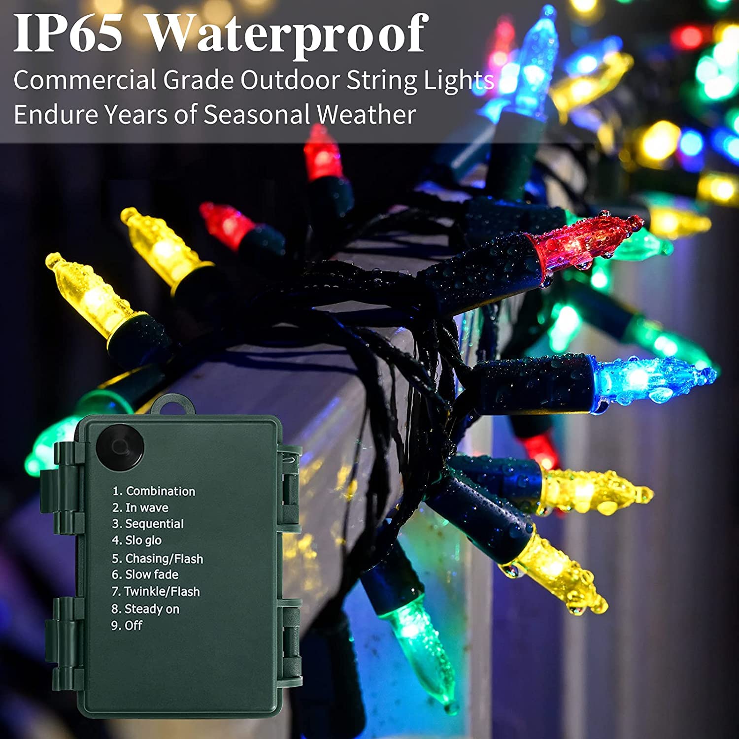 KOUQIYA Battery Operated String Lights, 100 LED, 33ft, Multicolor, Waterproof, 8 Modes, Model LLP100MCUS