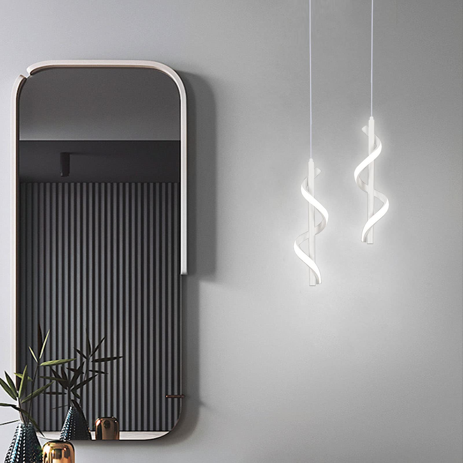 CANEOE 13W Modern Spiral LED Pendant Light Fixture, Cold White 5500K, Adjustable Hanging Lamp, Aluminum, White, Model 8748452959003