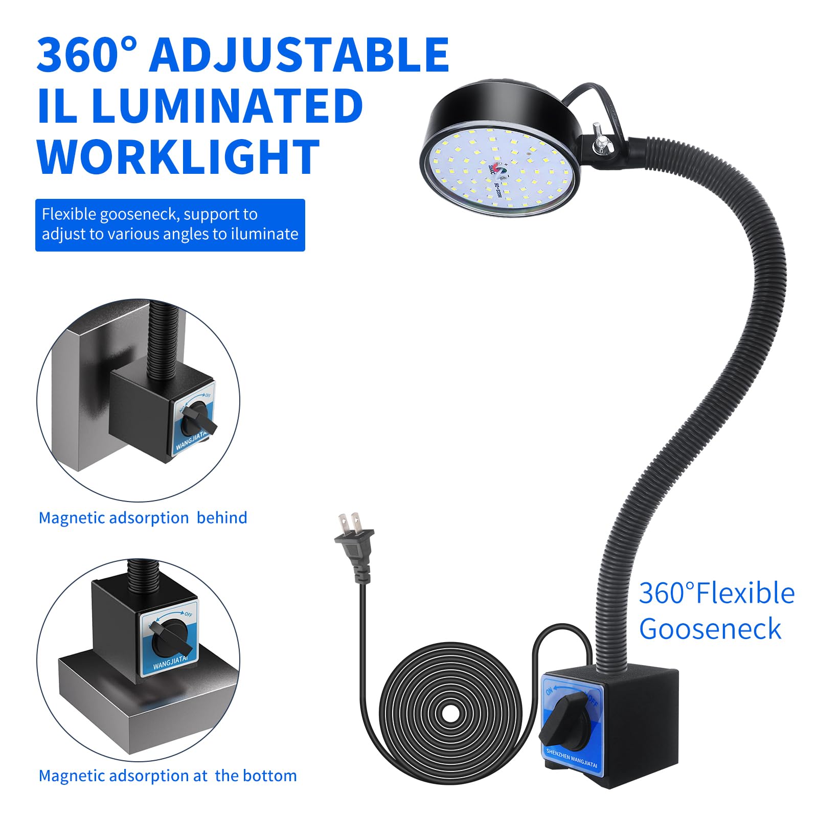 Wangjiatai Magnetic Work Light, Led Sewing Machine Light With 500Mm Flexible Gooseneck And Magnetic Base, Magnetic Shop Light, L
