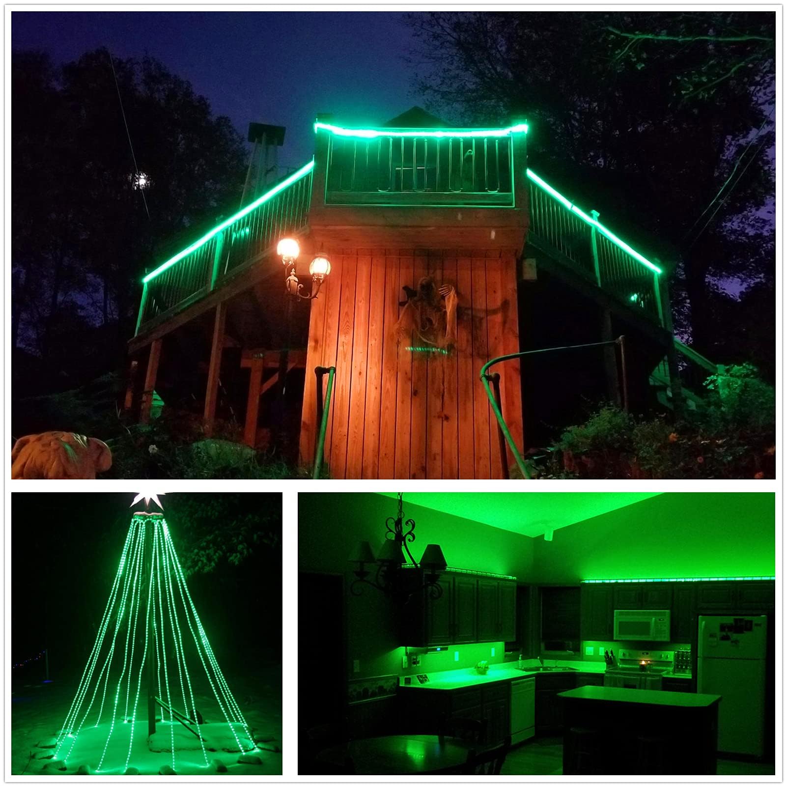 Tuanchuanrp Waterproof LED Rope Lights, 100ft Green Outdoor Strip Lighting for Halloween, Christmas, Deck, Eaves, Landscape