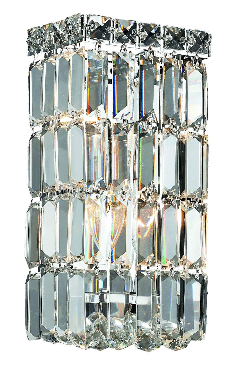 Elegant Lighting 2032W6C/RC 2-Light Crystal Wall Sconce, Chrome Finish, Clear Crystals, 4inL x 6inW x 12inH