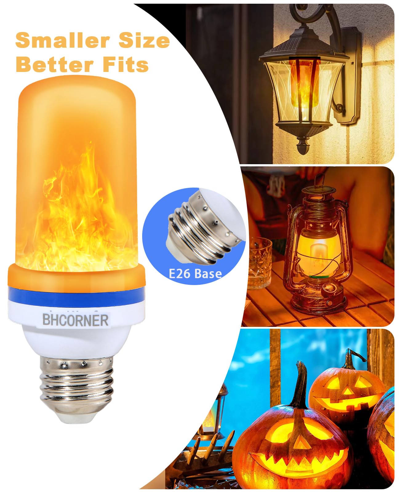 Bhcorner Smaller Size Led Flame Effect Light Bulbs - Halloween Decorations Outdoor Light Bulbs,E26/E27 Base Christmas Flickering Light Bulbs,Halloween Deco Night Fire Light Bulb (2 Pack)