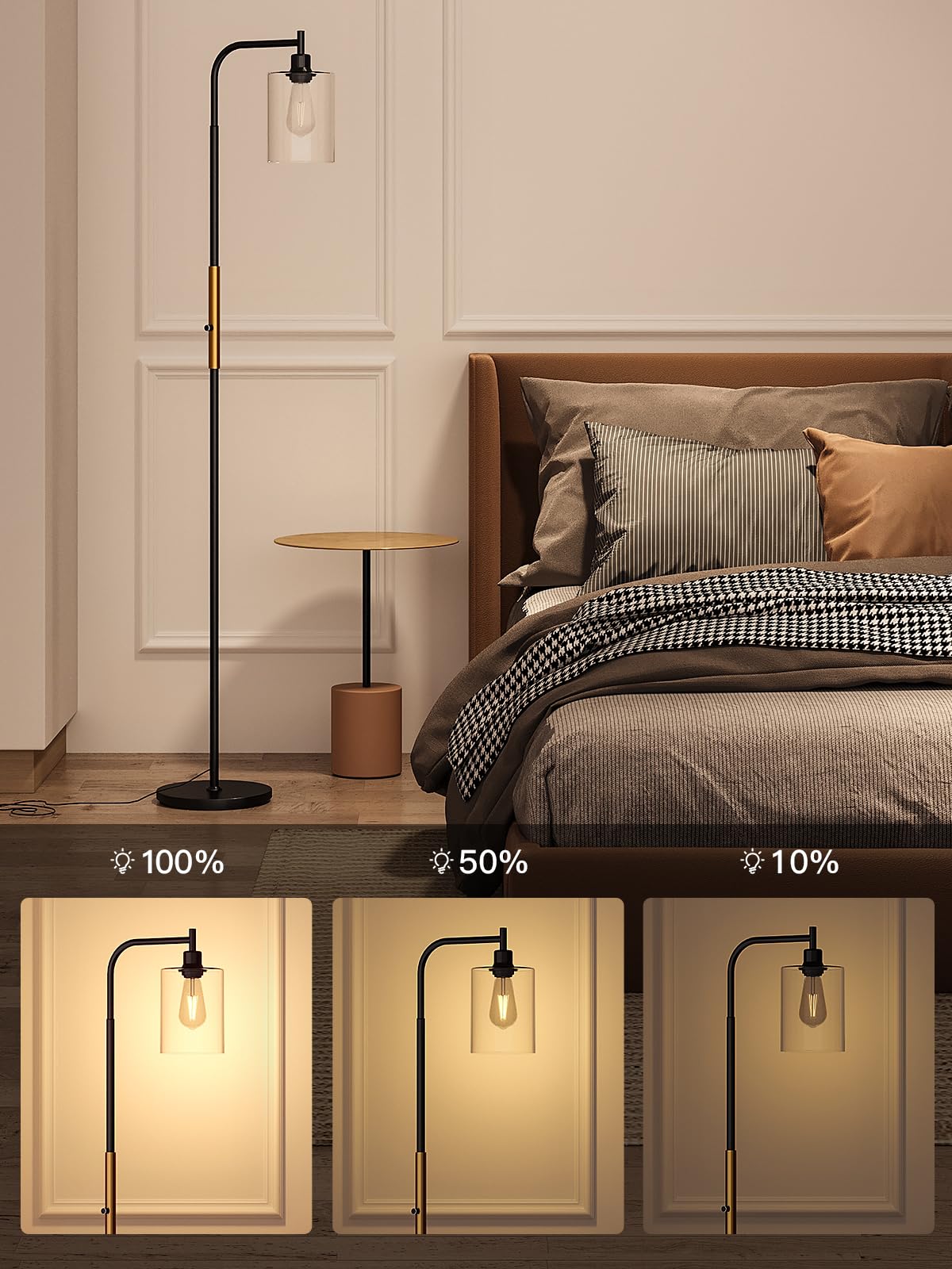 Addlon Floor Lamps For Living Room With Glass Shade, Dimmable Floor Lamp Industrial Lamp With Bright Led Bulb, Standing Lamp For