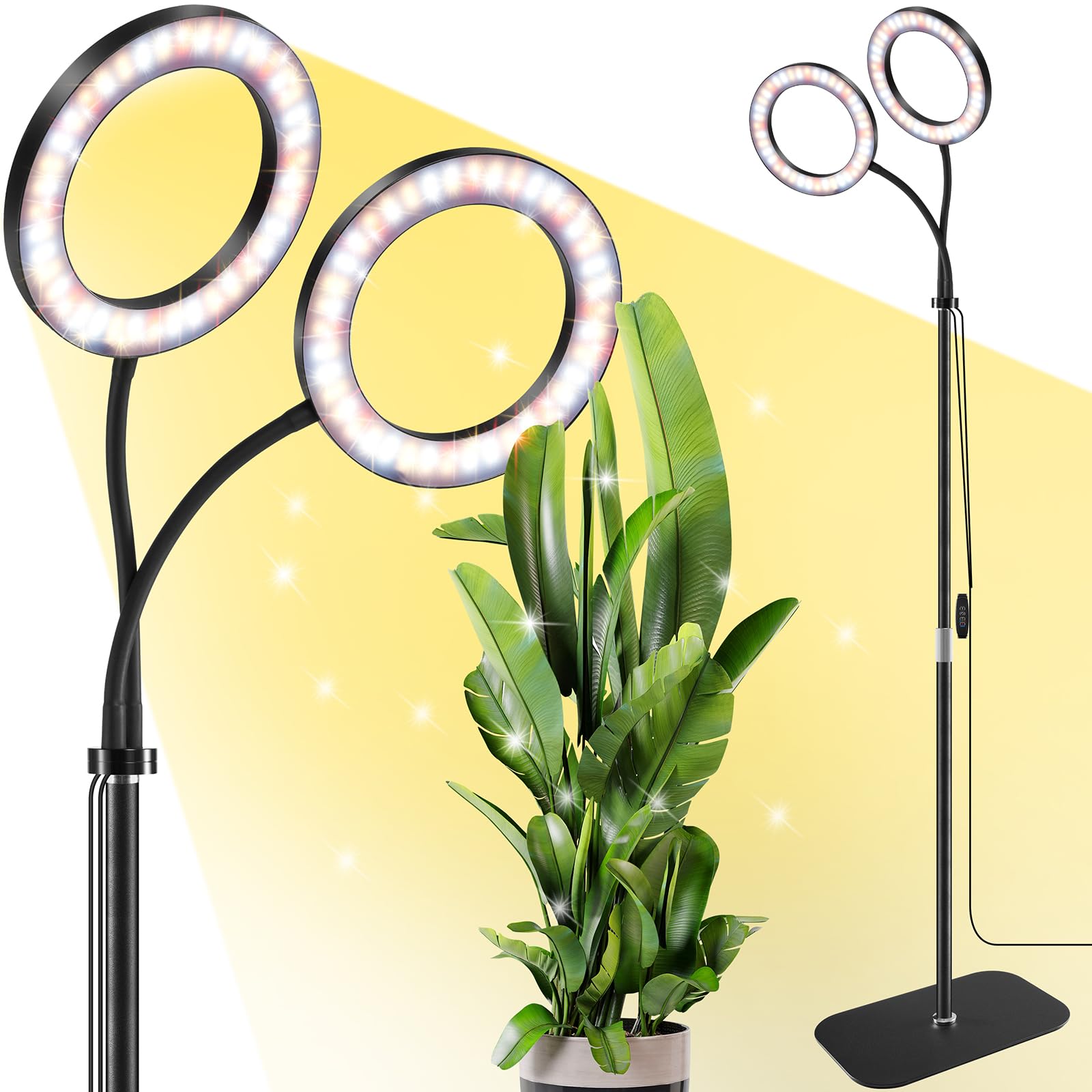 Lpmzmbl 2 Head Grow Light For Indoor Plants,Full Spectrum Led Halo Plant Lights With Stand, Floor Standing Growing Lamp With Adj
