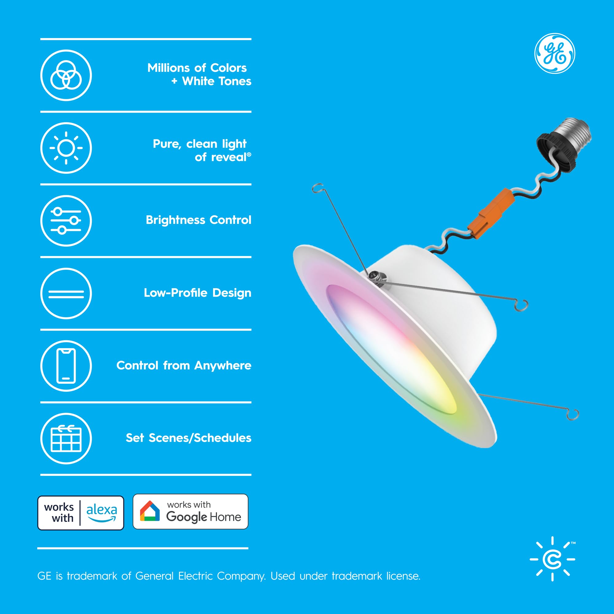 Cync GE Reveal Smart LED Recessed Downlight, WiFi Color Changing, 6in, 2-Pack, Matter Compatible, Works with Alexa & Google Home