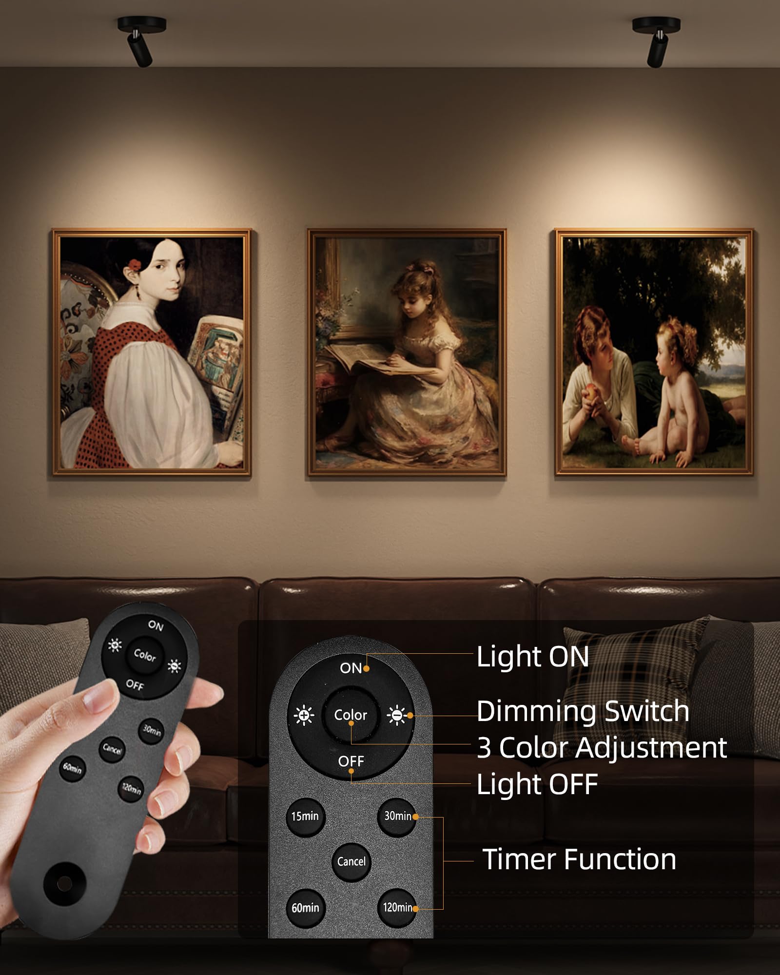 EZVALO Indoor Spotlights with Remote, Dimmable & Timer, Rechargeable LED Uplighting, 2Pack-Black, Model EZL2407