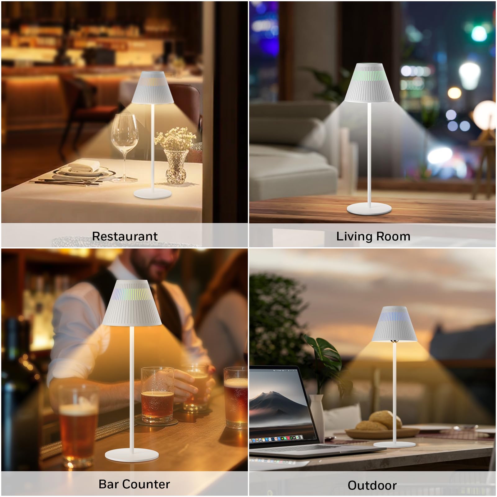 Honeywell Rechargeable Table Lamps, LED Cordless Lamp 5200mAh Battery Operated Portable M1 Sunturalux Dimmable 4Color 9RGB Touch