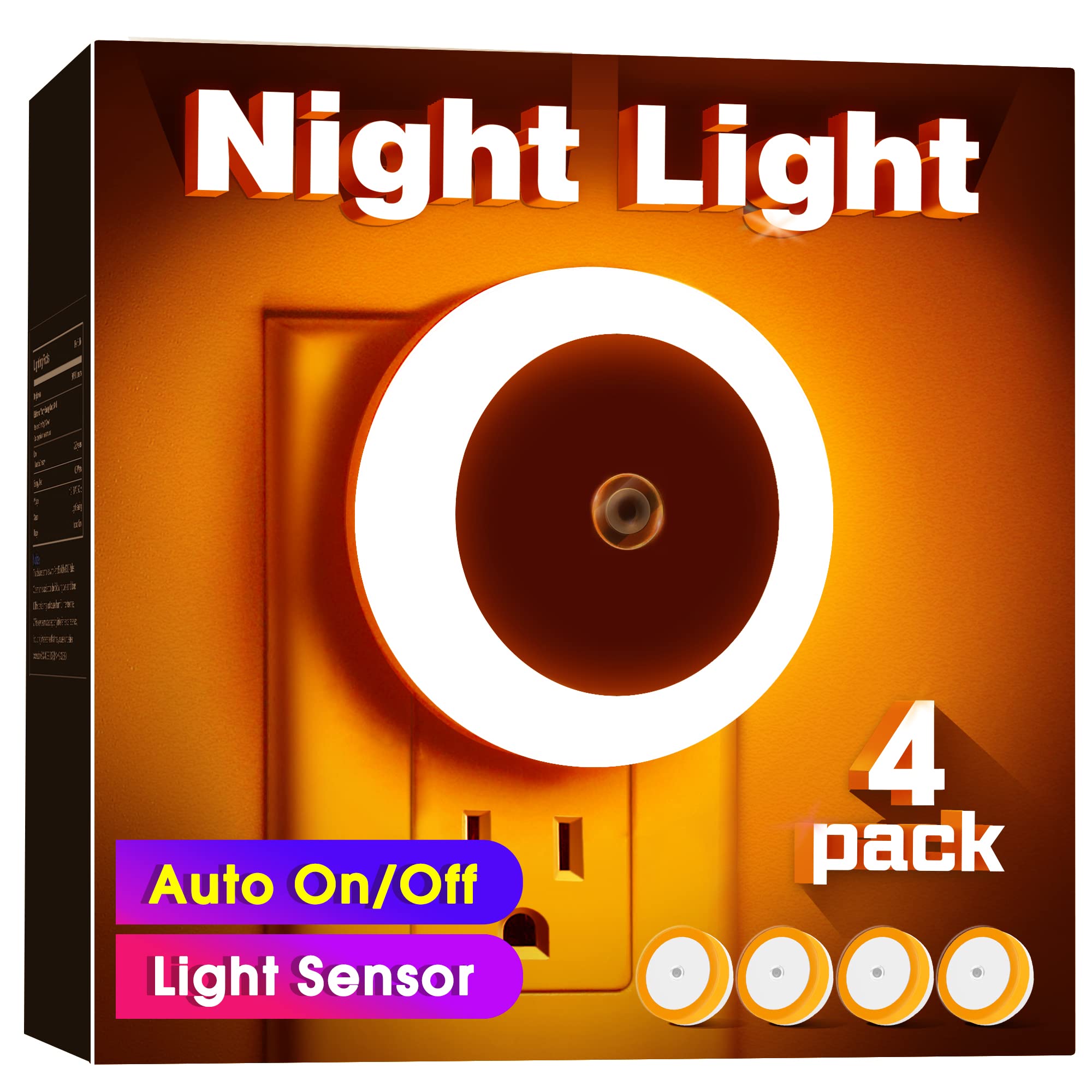 Briignite Amber Night Light Orange, Led Night Lights For Kids, 4 Pack, Plug In Night Light, Hallway Lights, Wall Light, Nightlig